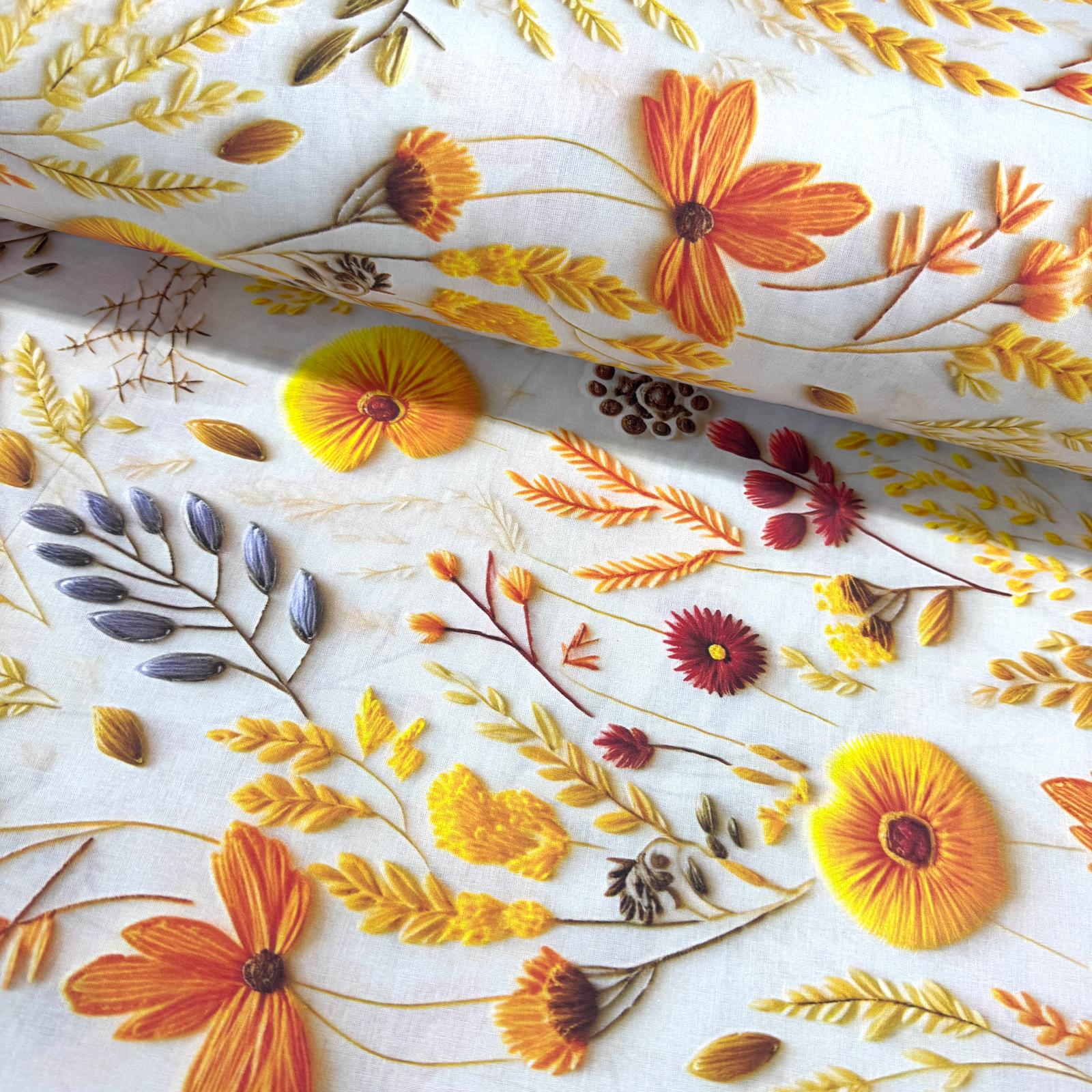 Sarı Çiçekler 3D Dijital Poplin Kumaş