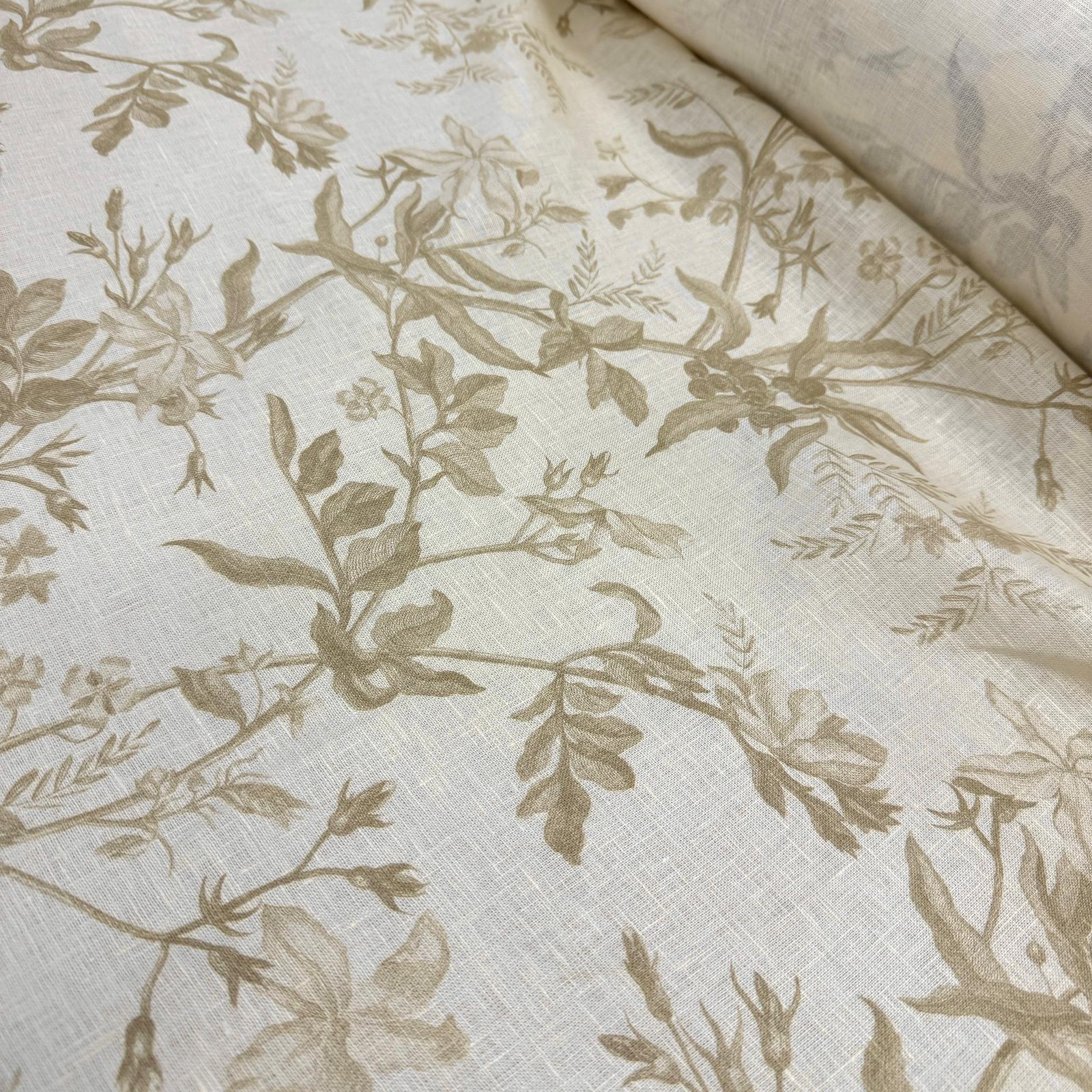 Wilde Bej Çiçekler Ham %100 Keten Kumaş