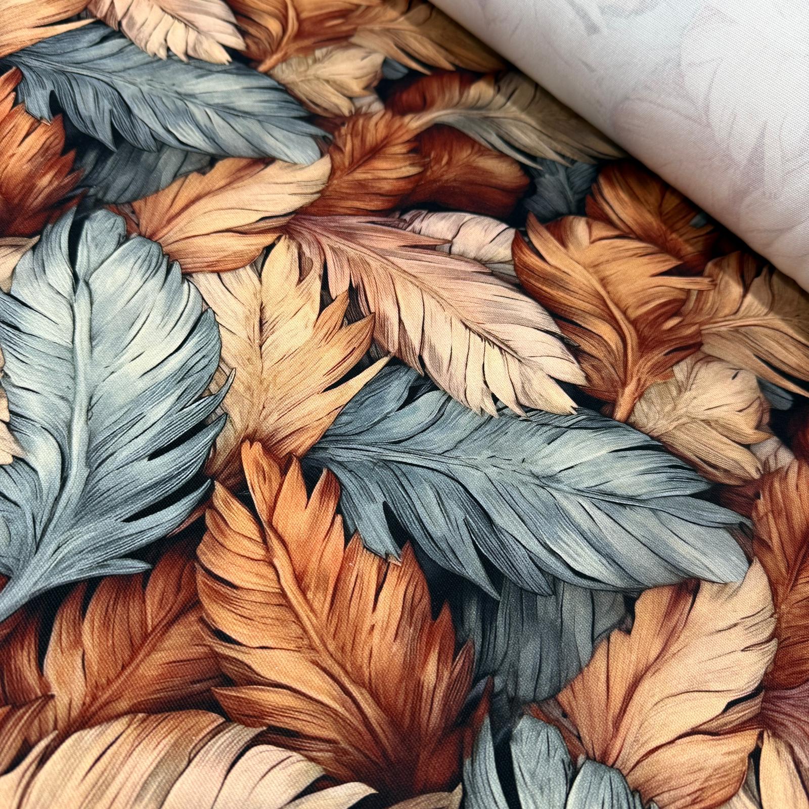 Sonbahar Tüy Yapraklar İntaşlar Markalı Kanvas Kumaş