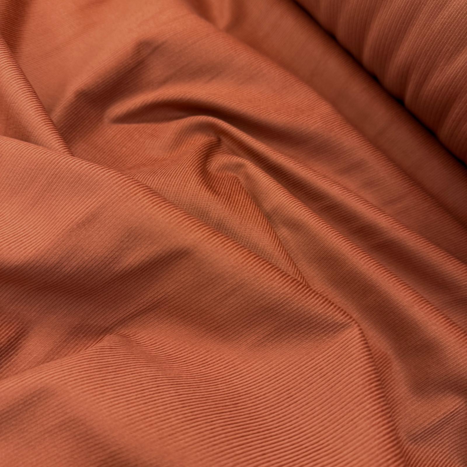 Açık Kiremit Likrasız İnce Pamuk Fitilli Kadife Kumaş