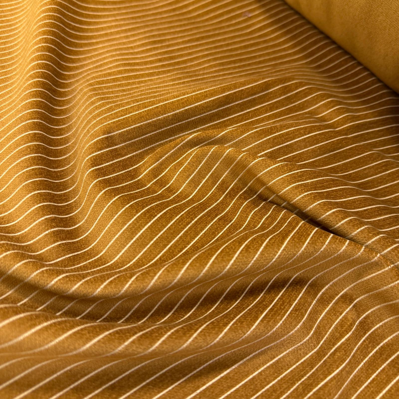 Özel Üretim Hardal Çizgili Likralı Pamuk Kadife Kumaş