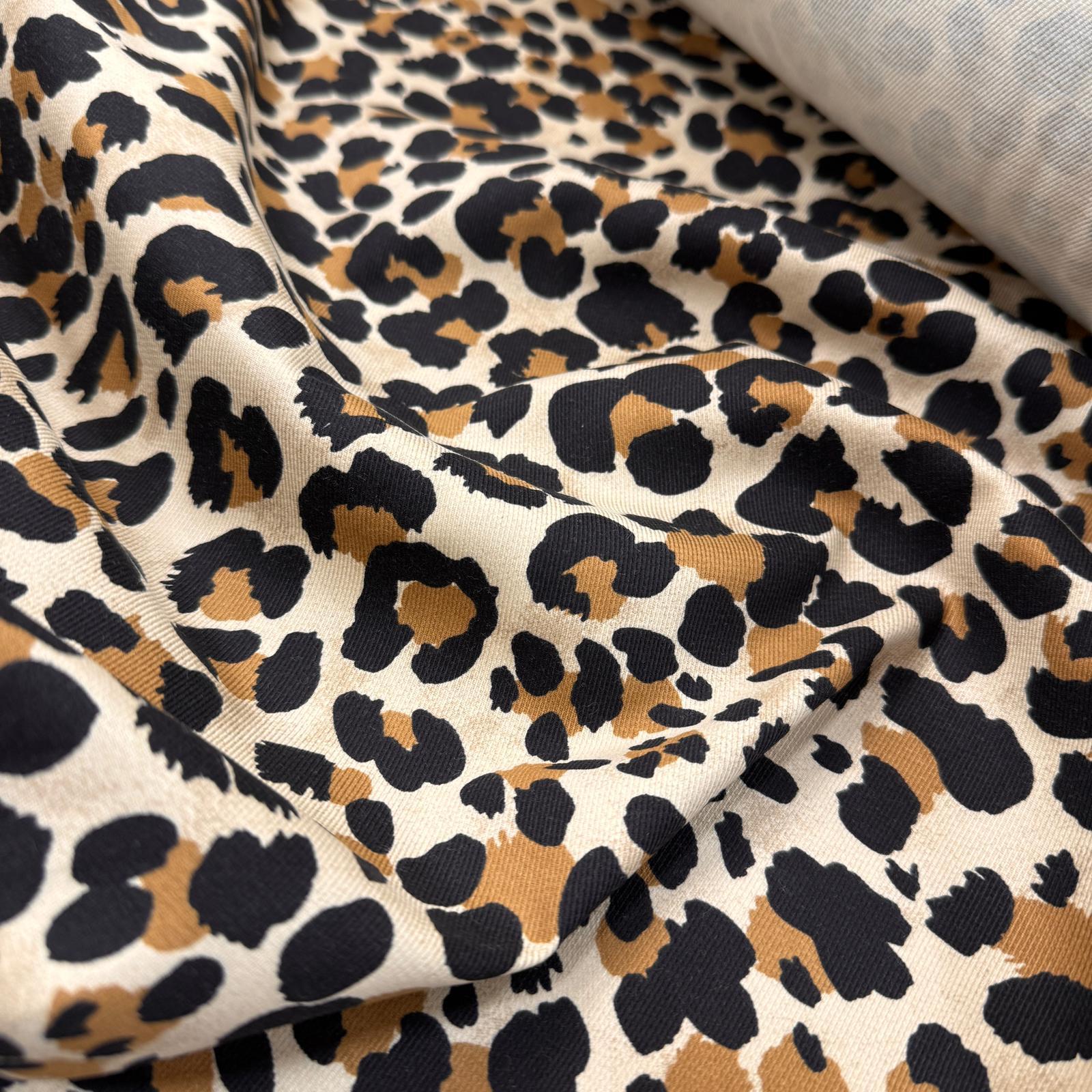 Leopar Likralı Pamuk Gabardin Kumaş