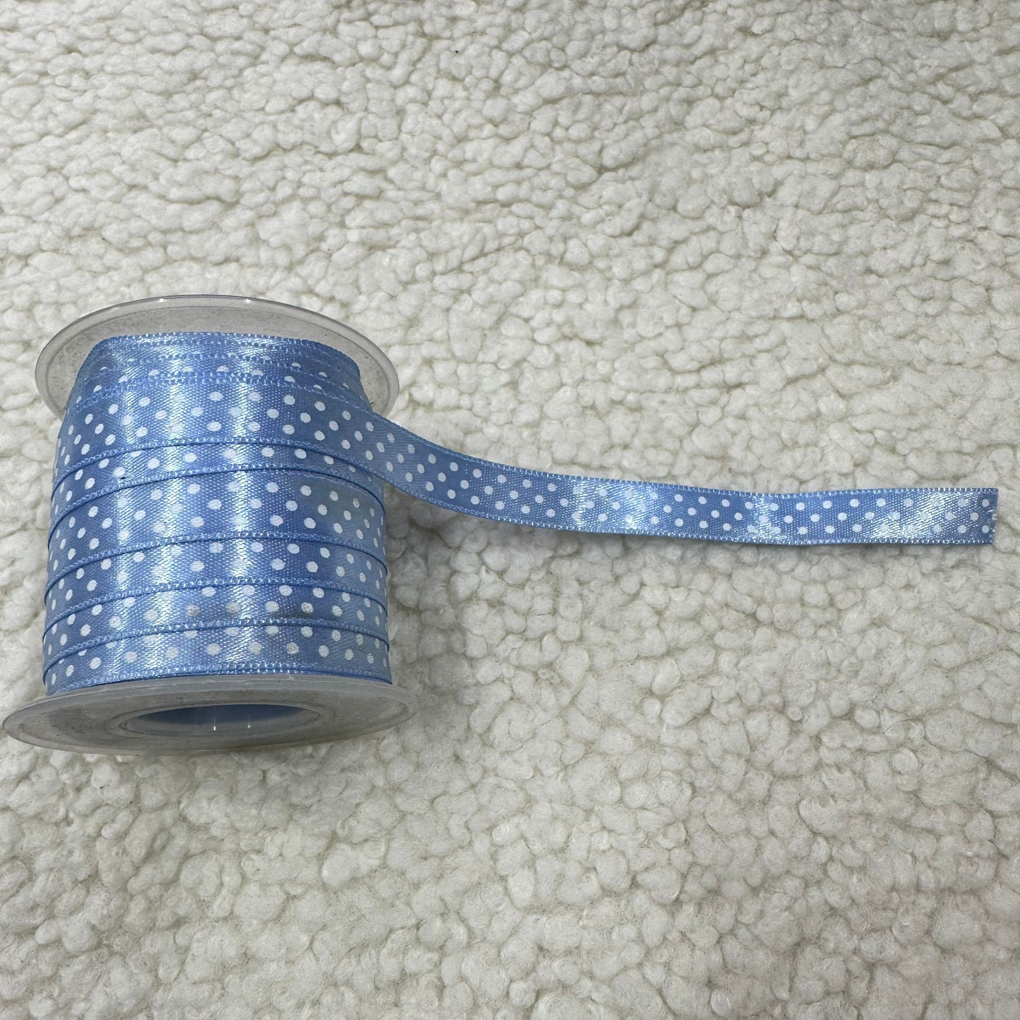 Mavi Puantiye 1 Cm Saten Kurdele