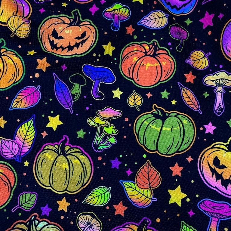 Halloween Kara Mantar Kabaklar Dijital Baskı Kumaş