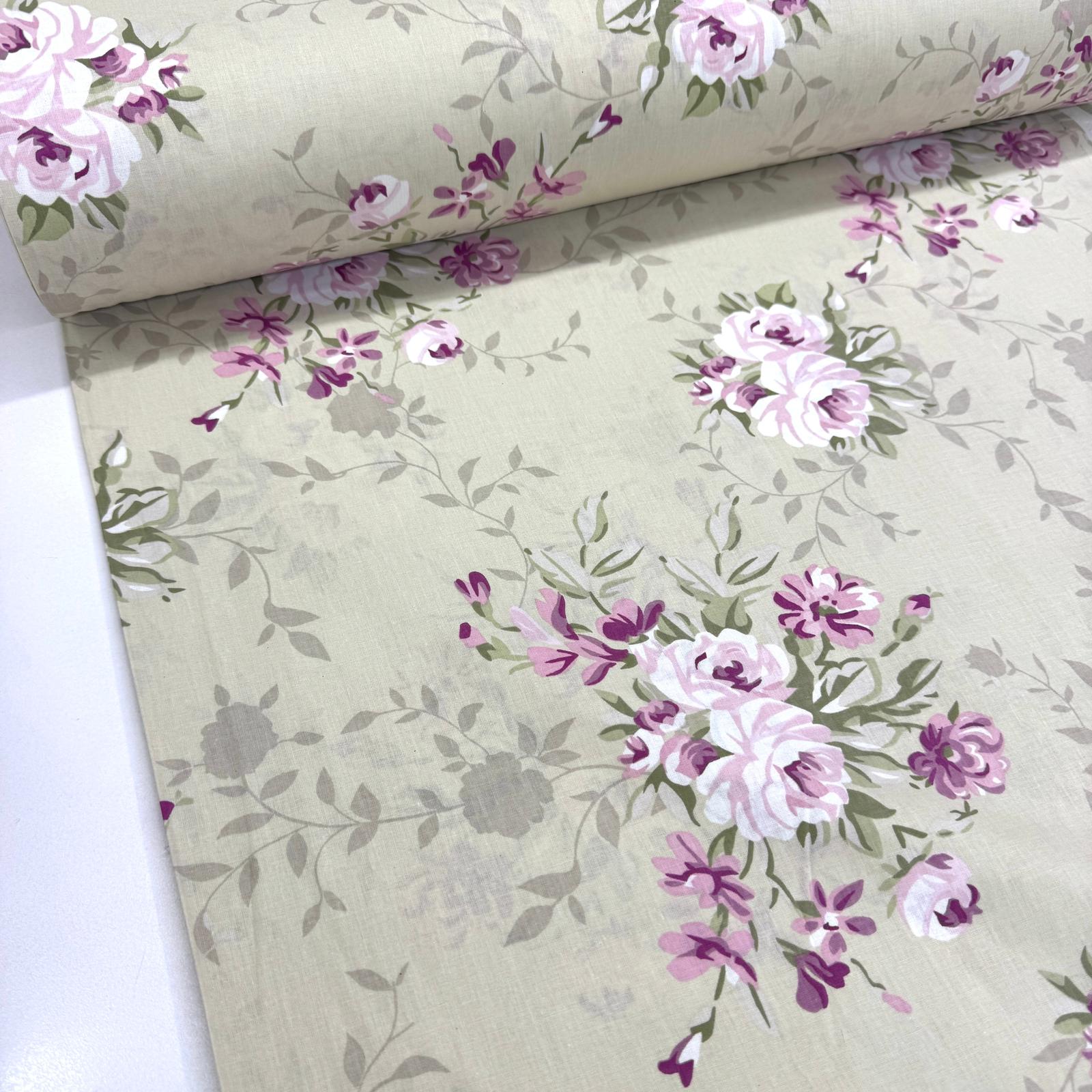 Pembe Gül Buketleri Poplin Kumaş