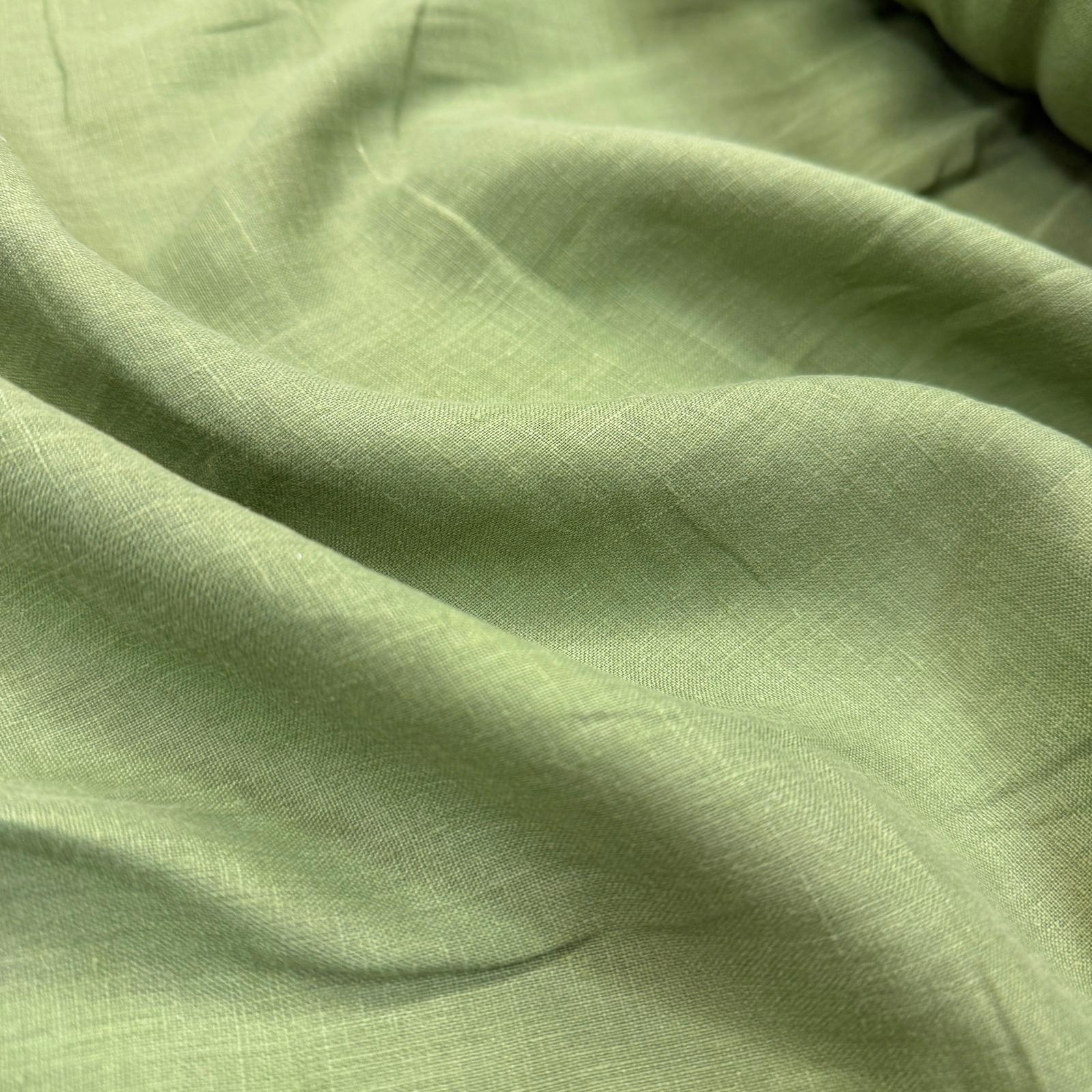 Ceviz Yeşil 125 gsm Yumutaşılmış Ham %100 Keten Kumaş