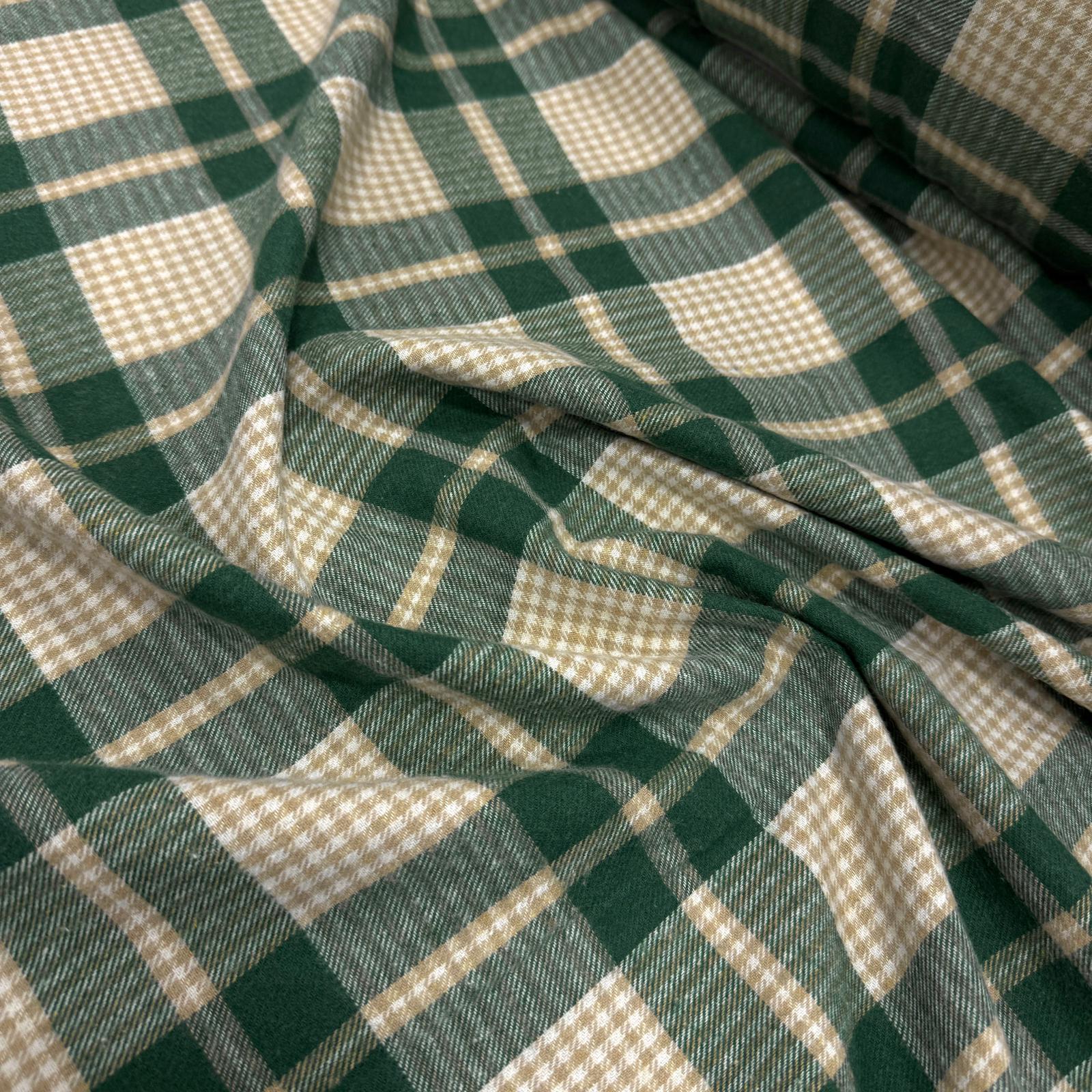 Yeşil Bej Ekoseler Oduncu Kumaş