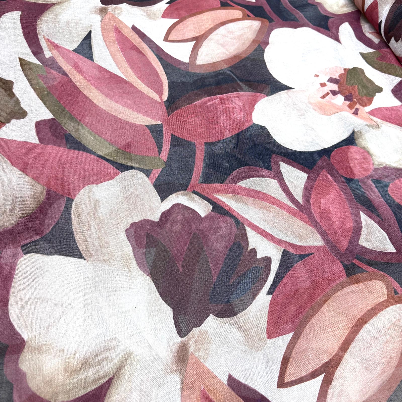 Bordo Çiçekler Perdelik Tül Kumaş