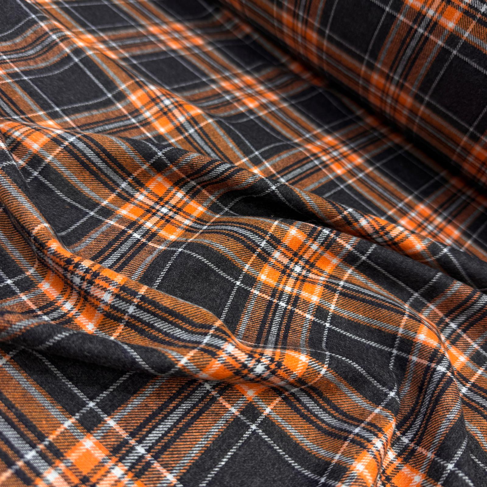 Turuncu Ekoseler %100 Pamuklu Kumaş