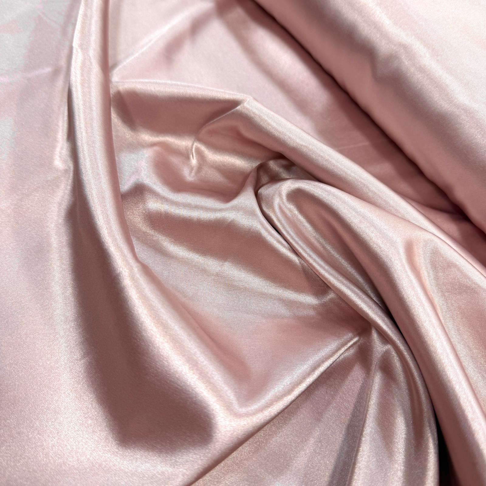 Düz Renk Likralı Saten Kumaş - Pudra Pembe