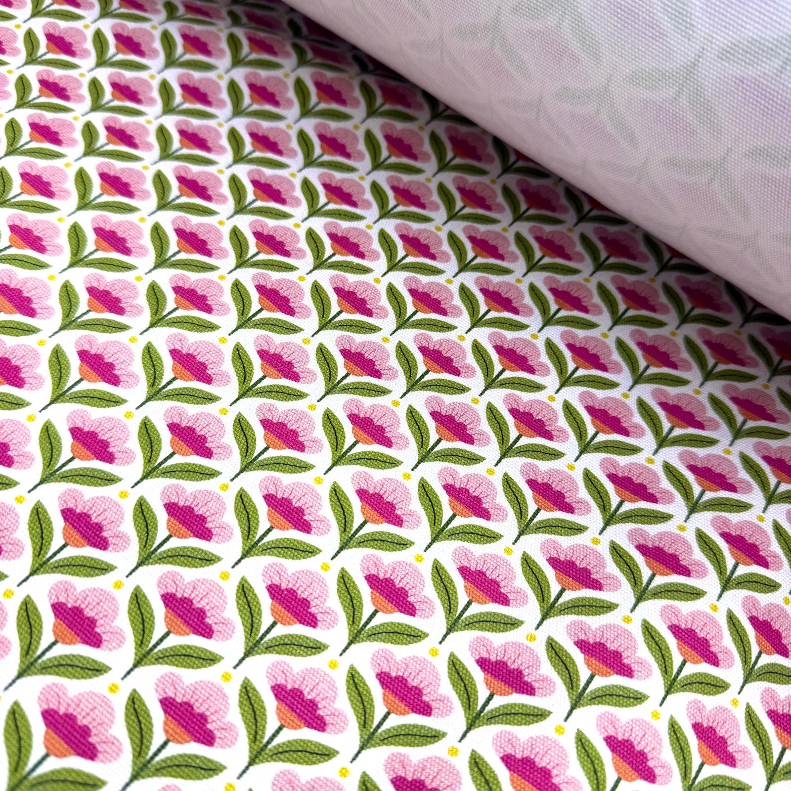 Dizili Pembe Çiçekler İntaşlar Markalı Kanvas Kumaş