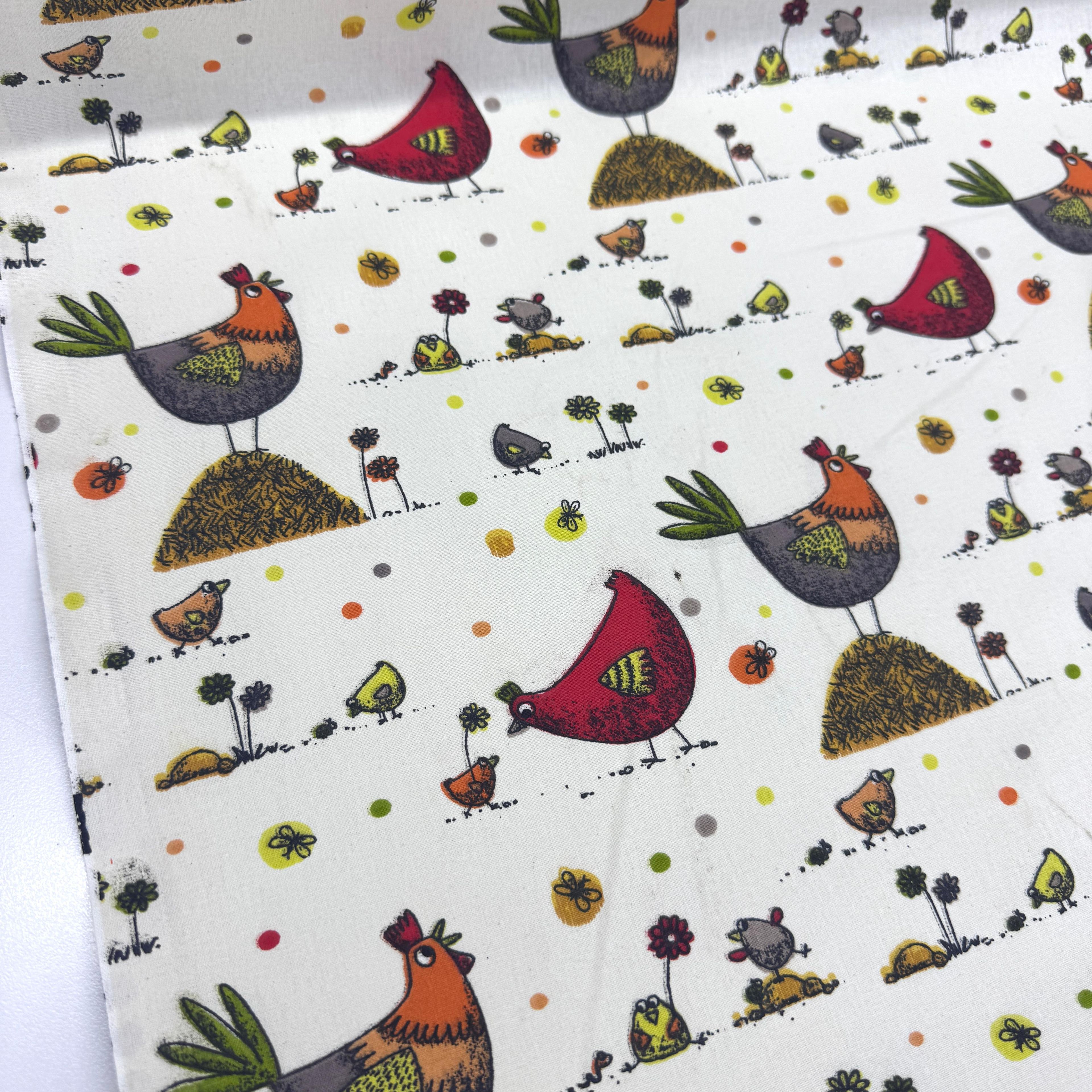 Horoz ve Tavuklar Premium Poplin Kumaş