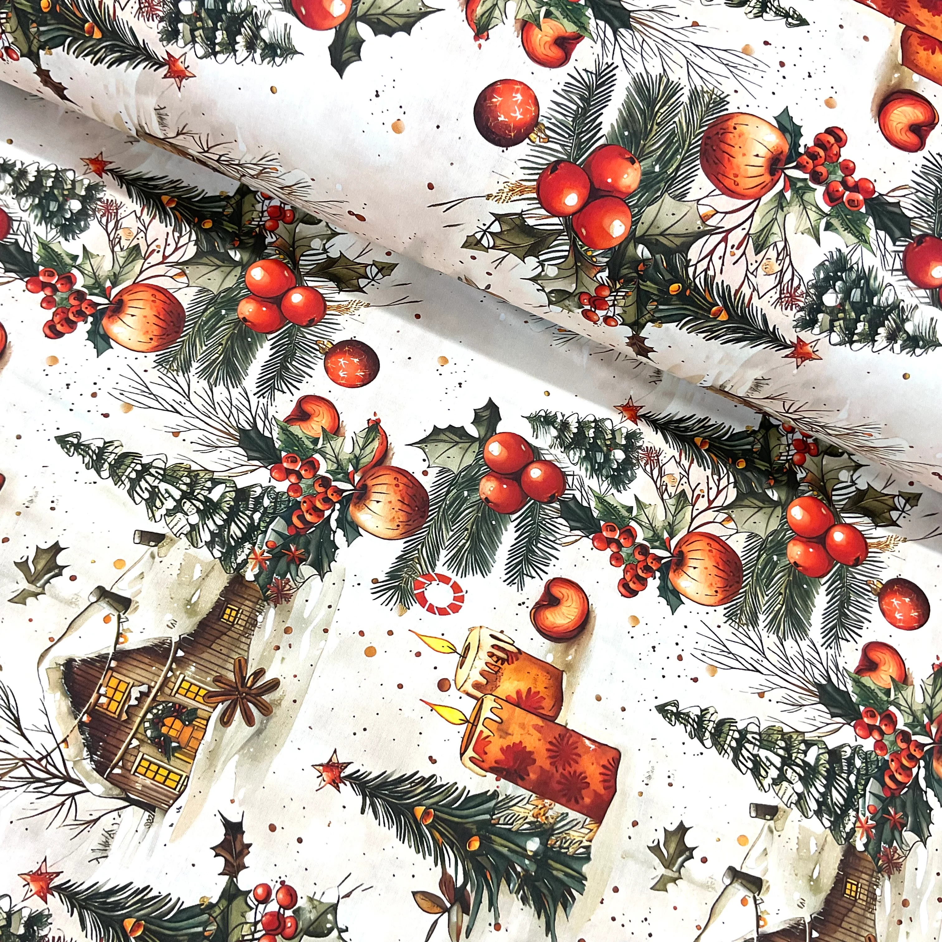 Karlı Kulübe Yılbaşı Poplin Kumaş