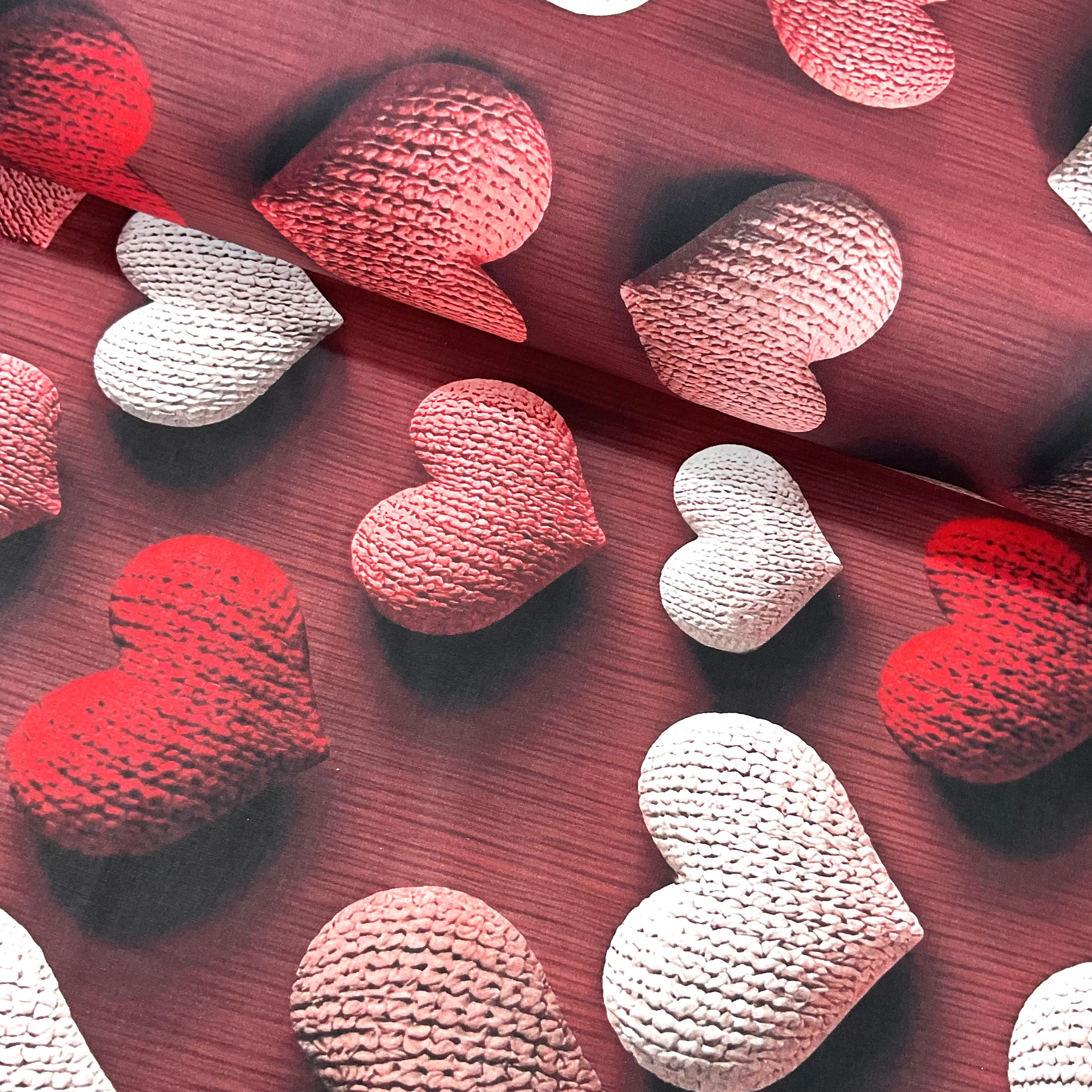 Örgülü Kalpler 3D Dijital Poplin Kumaş