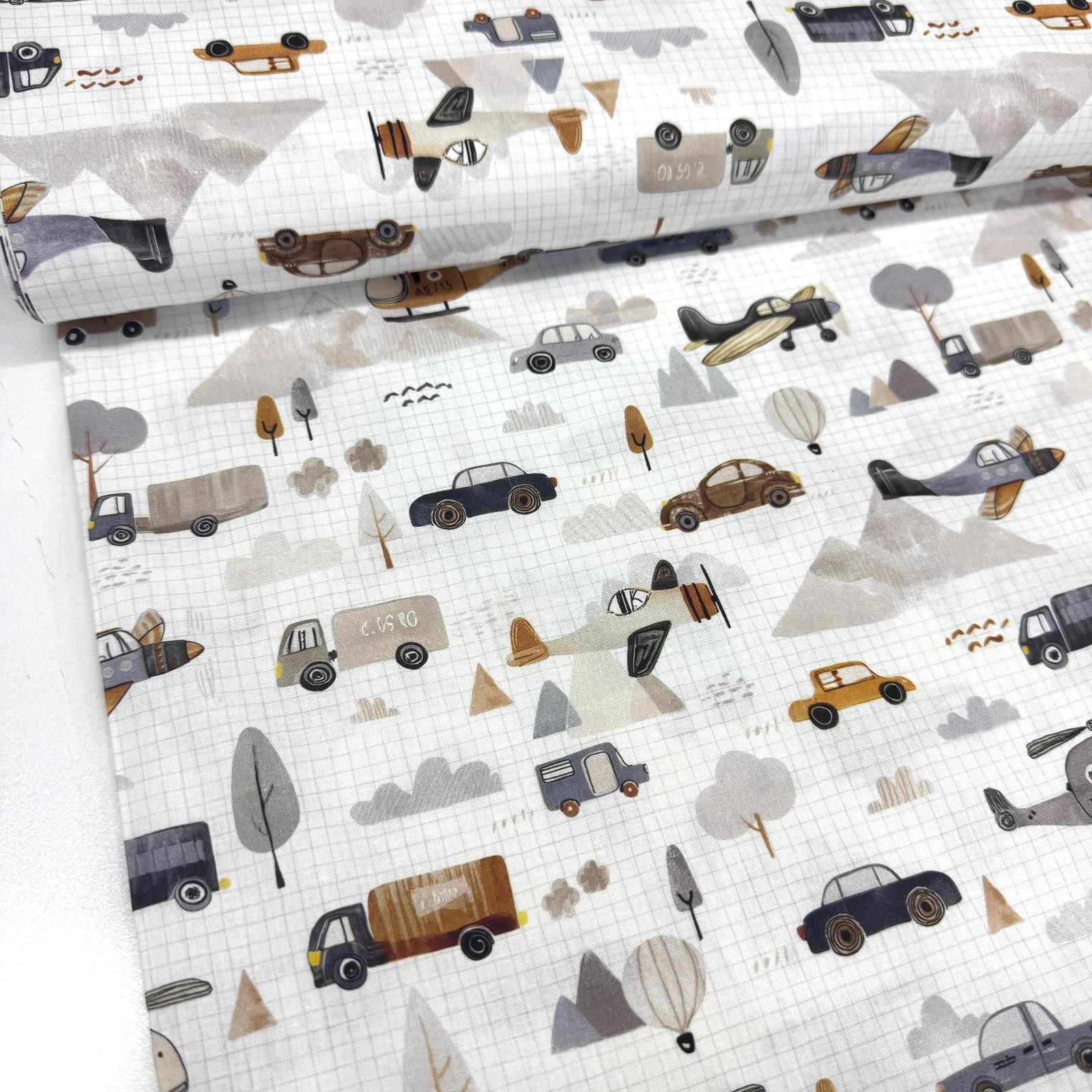 Ulaşım Araçları Premium Poplin Kumaş