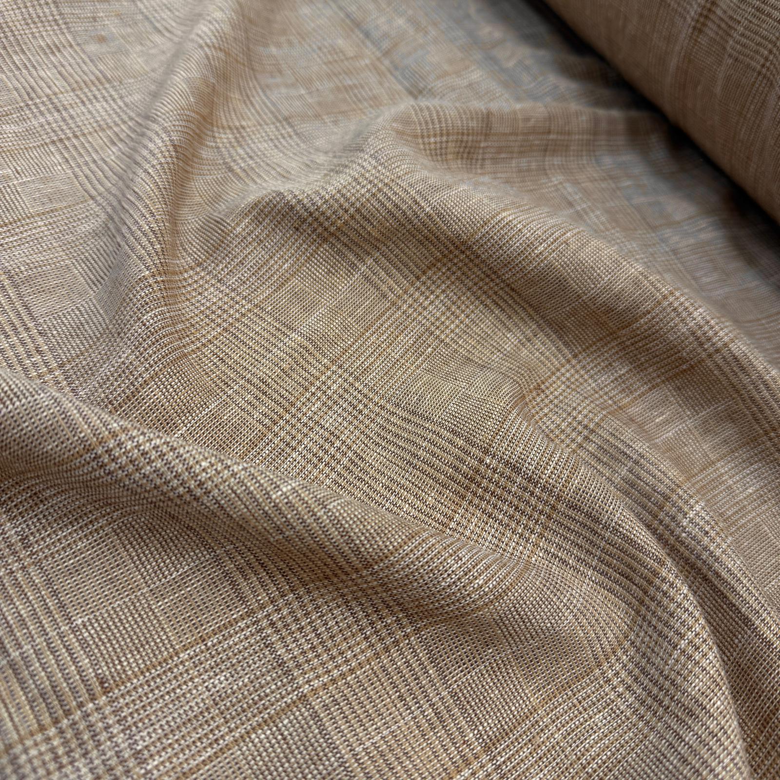 Bej Ekose Yünlü İnce Keten Kumaş