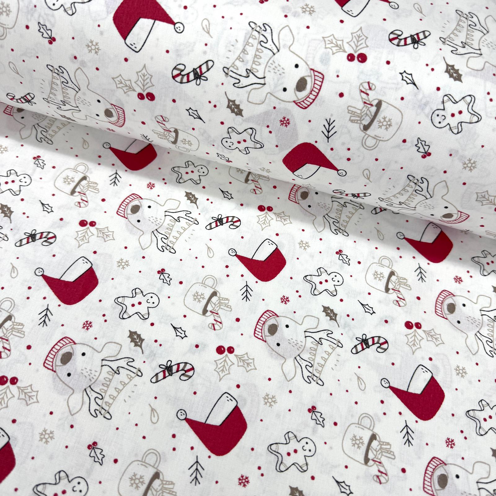 Kırmızı Şapkalı Geyikler Poplin Kumaş