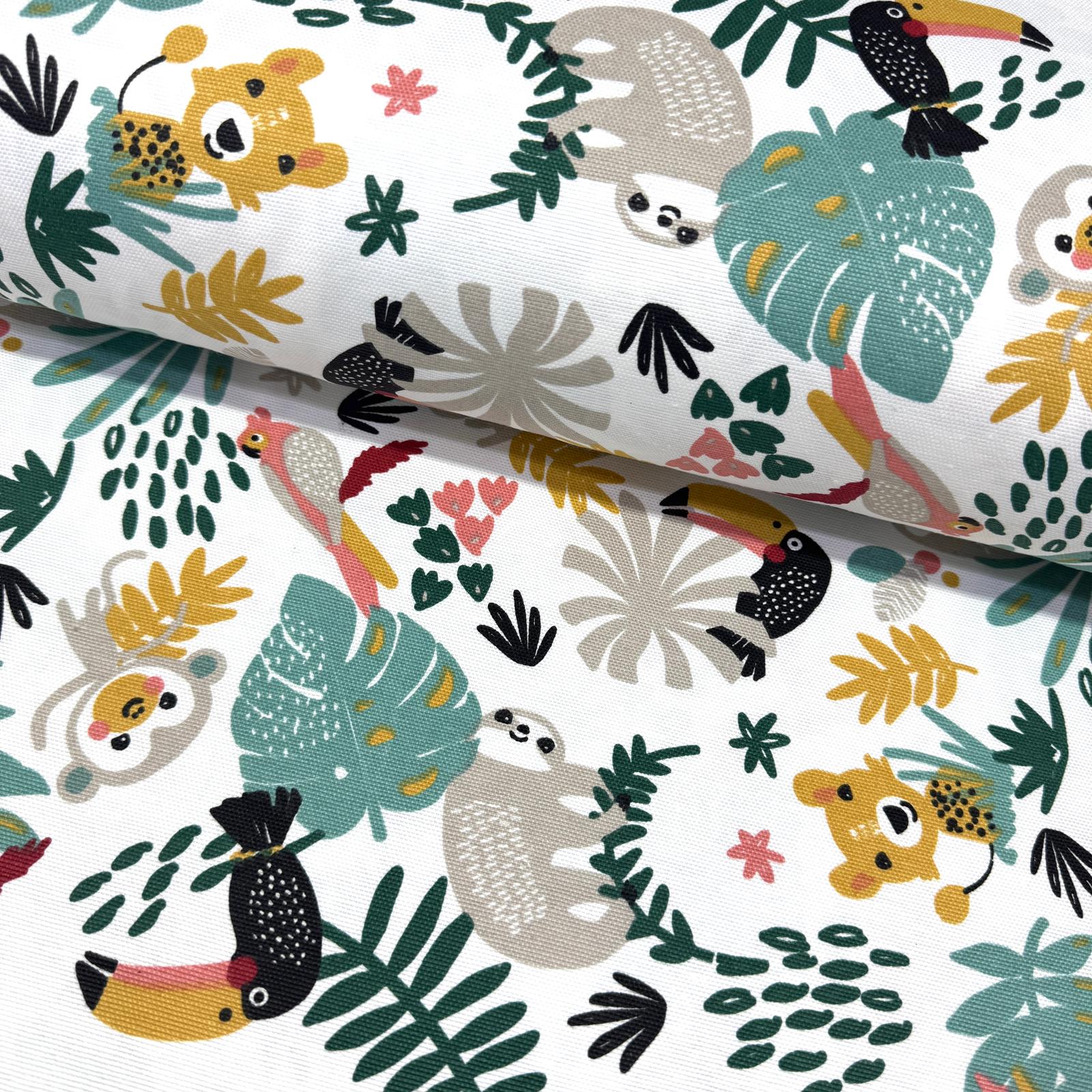 Hayvanlı Orman Beyaz Panama Keteni