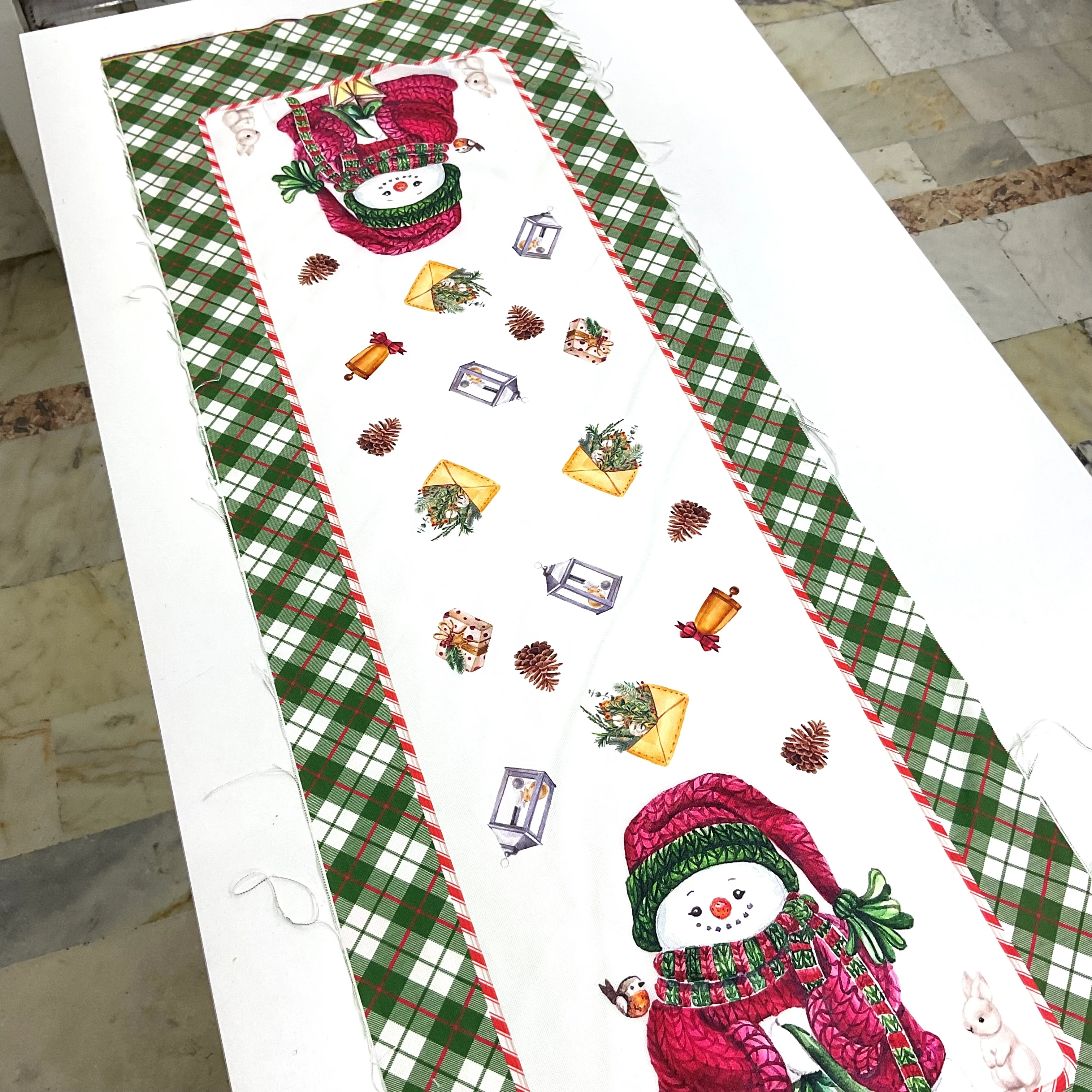 Yeşil Yılbaşı Runner Dijital Baskı Kumaş