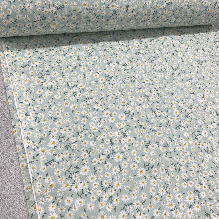 Mint Papatyalar Poplin Kumaş
