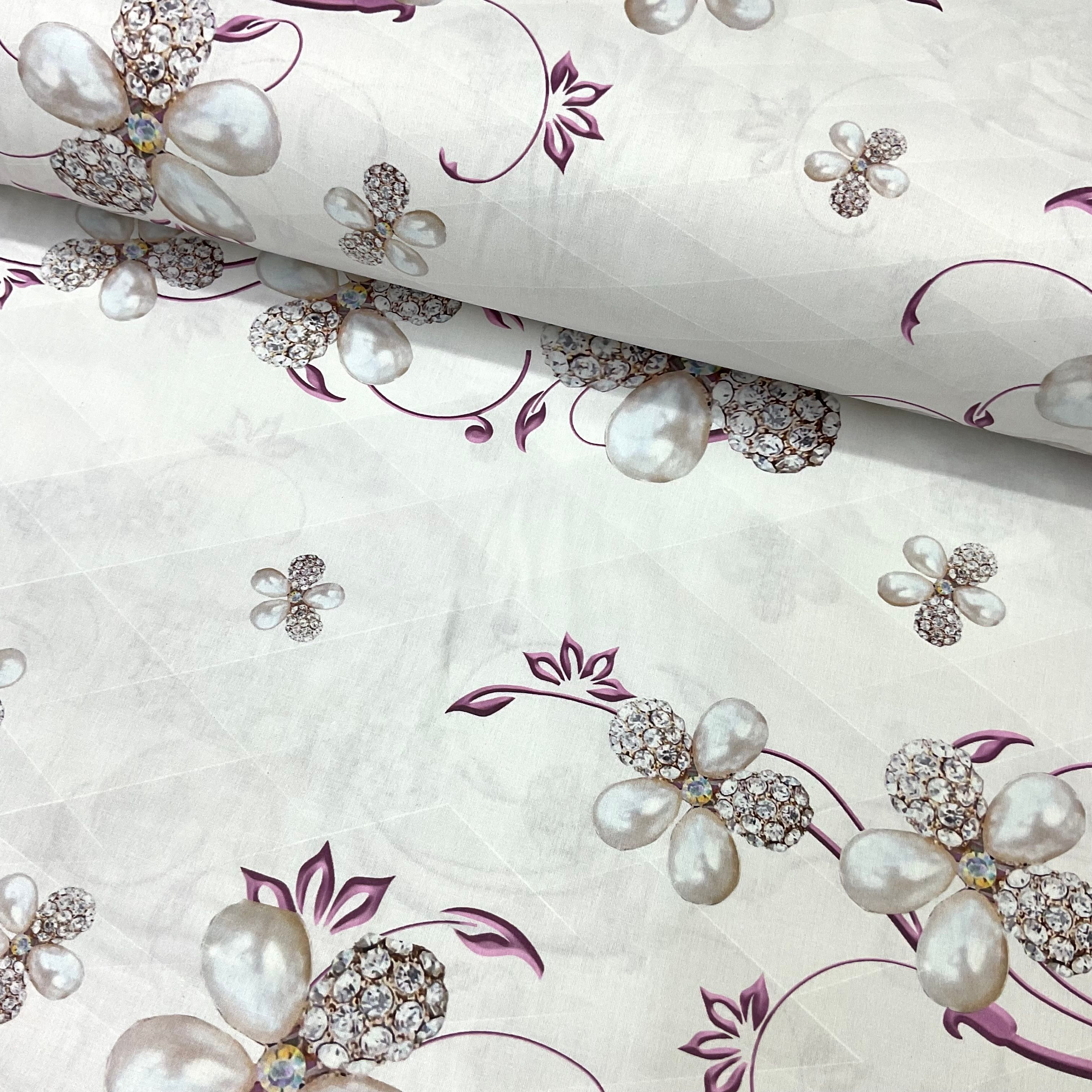 Pırlantalı Çiçekler Dijital Poplin Kumaş