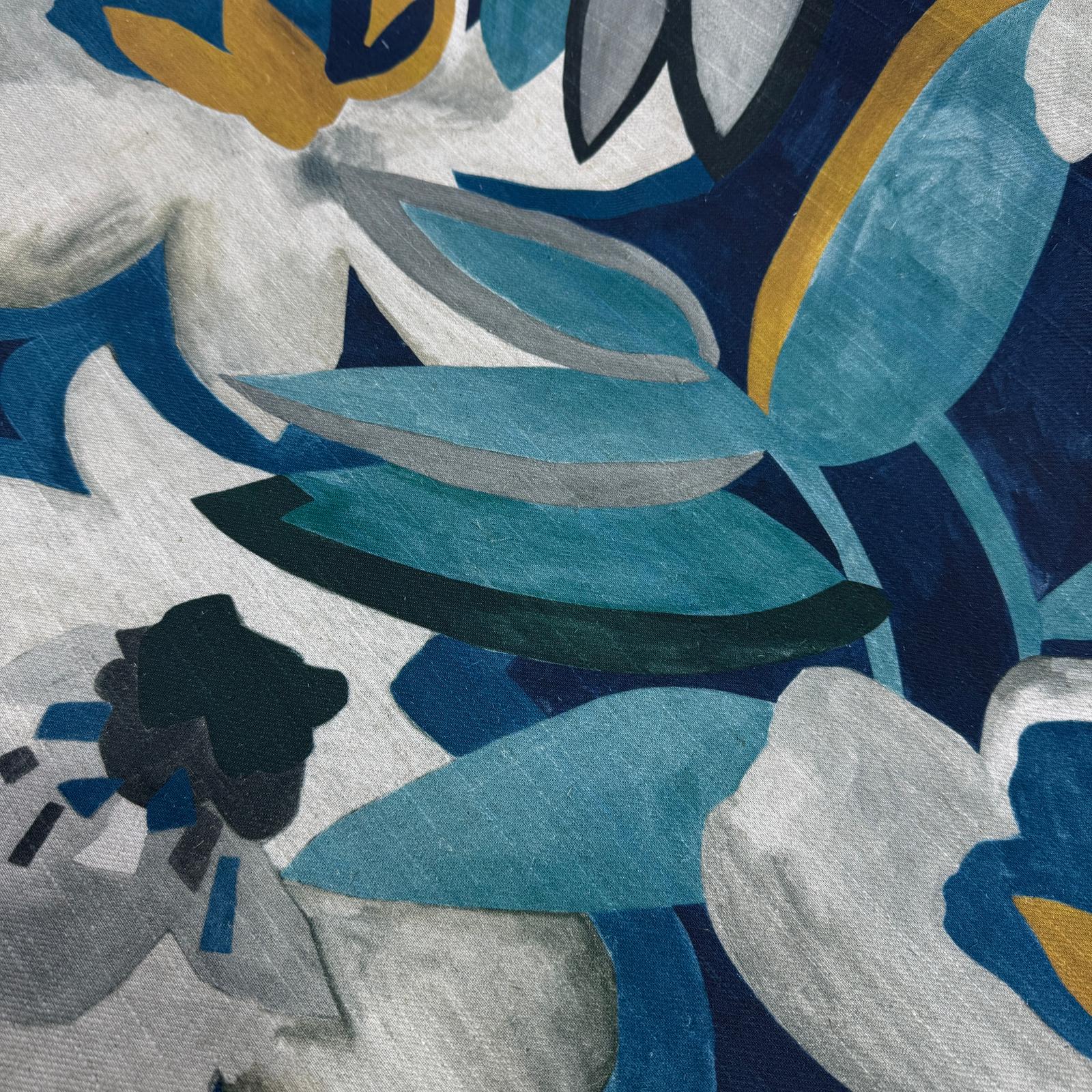 Watercolor Leafs Petrol Mavi Premium Pamuk Keten Kumaş