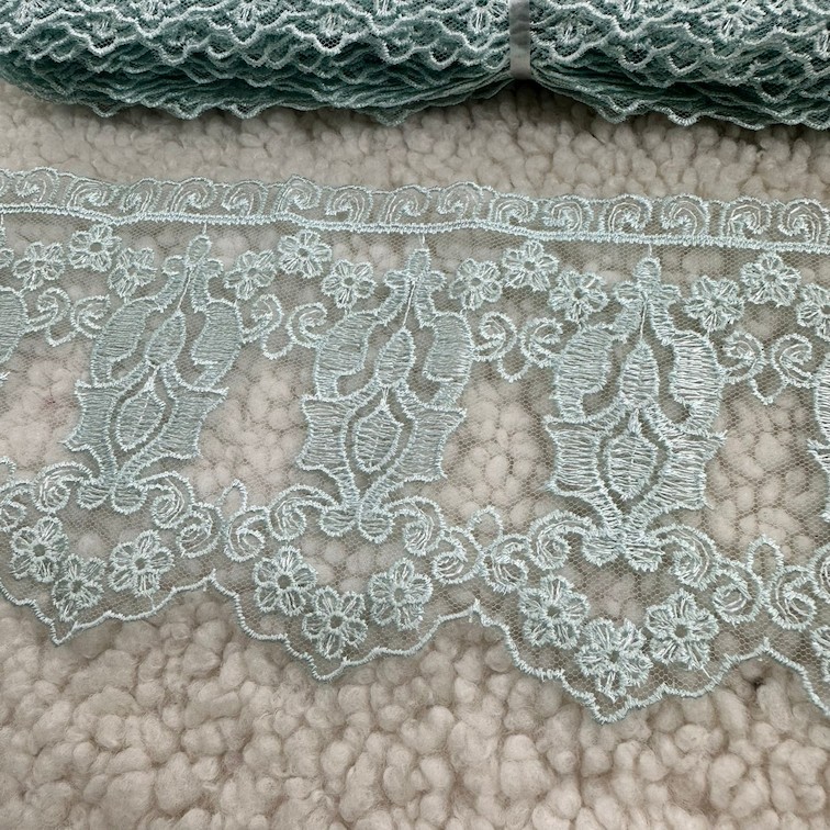 Mint Damask Dantel Kenar Top Güpür