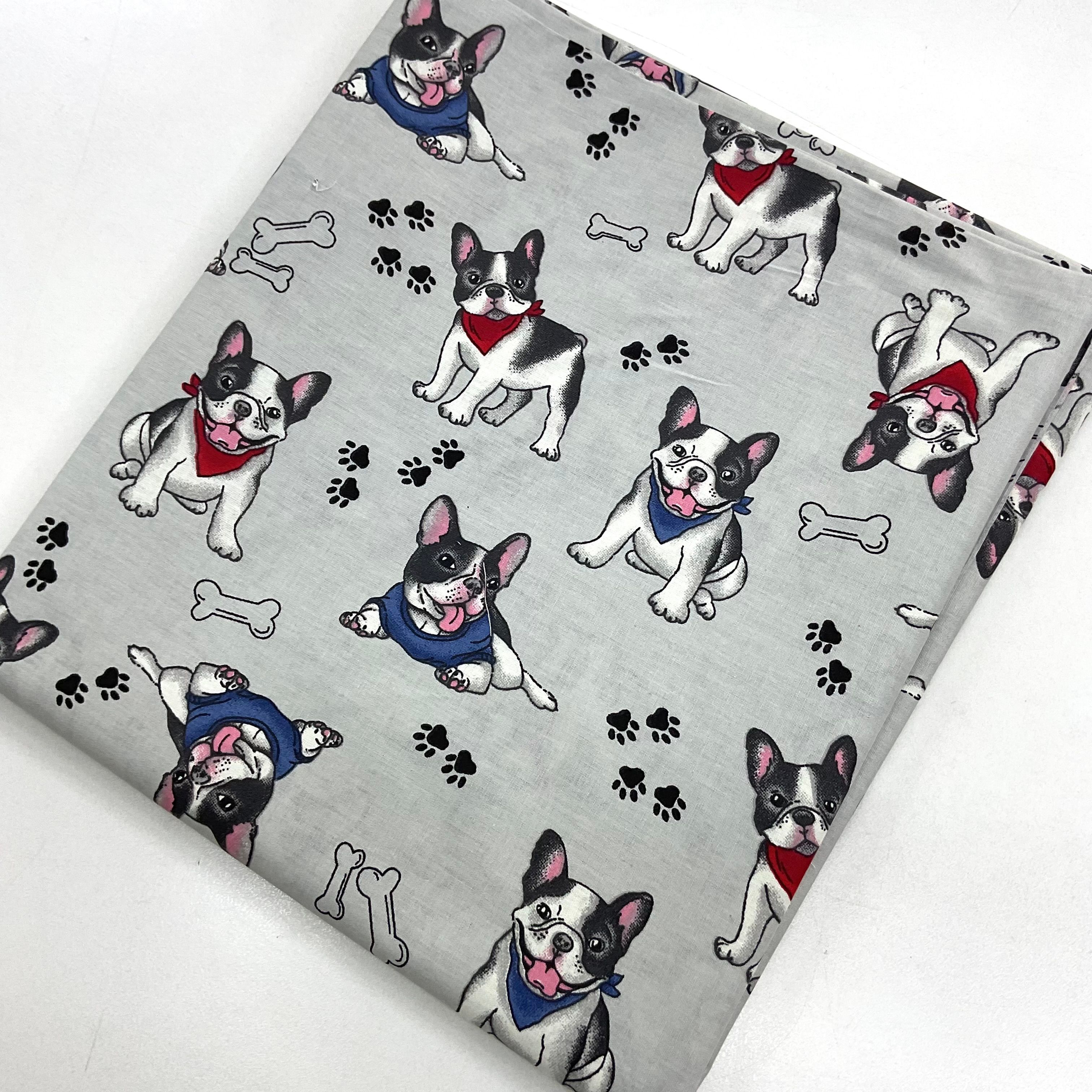 Gri French Buldog 100*240 cm Parça Dijital Poplin Kumaş
