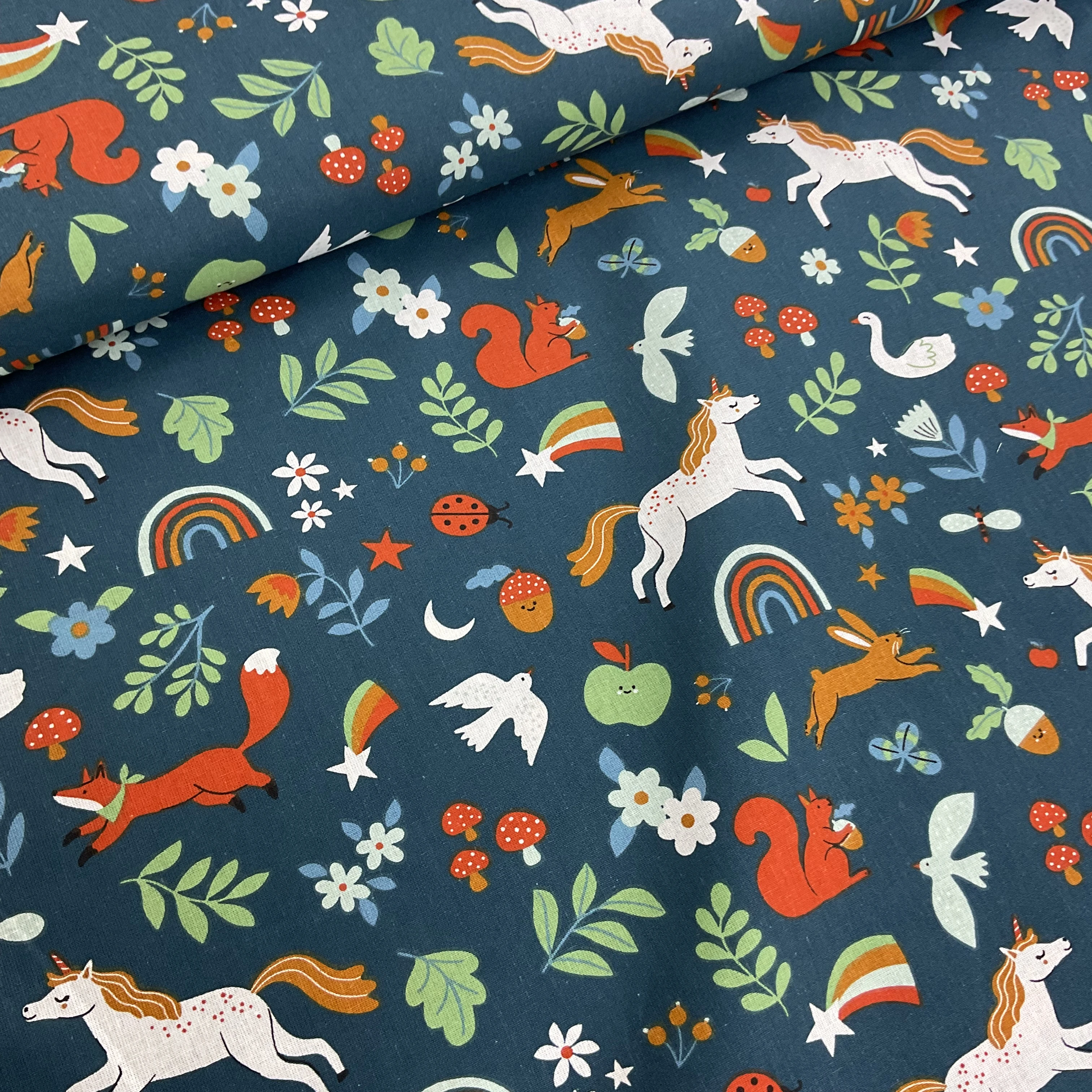 Hafif Defolu Petrol Unicorn Premium Poplin Kumaş