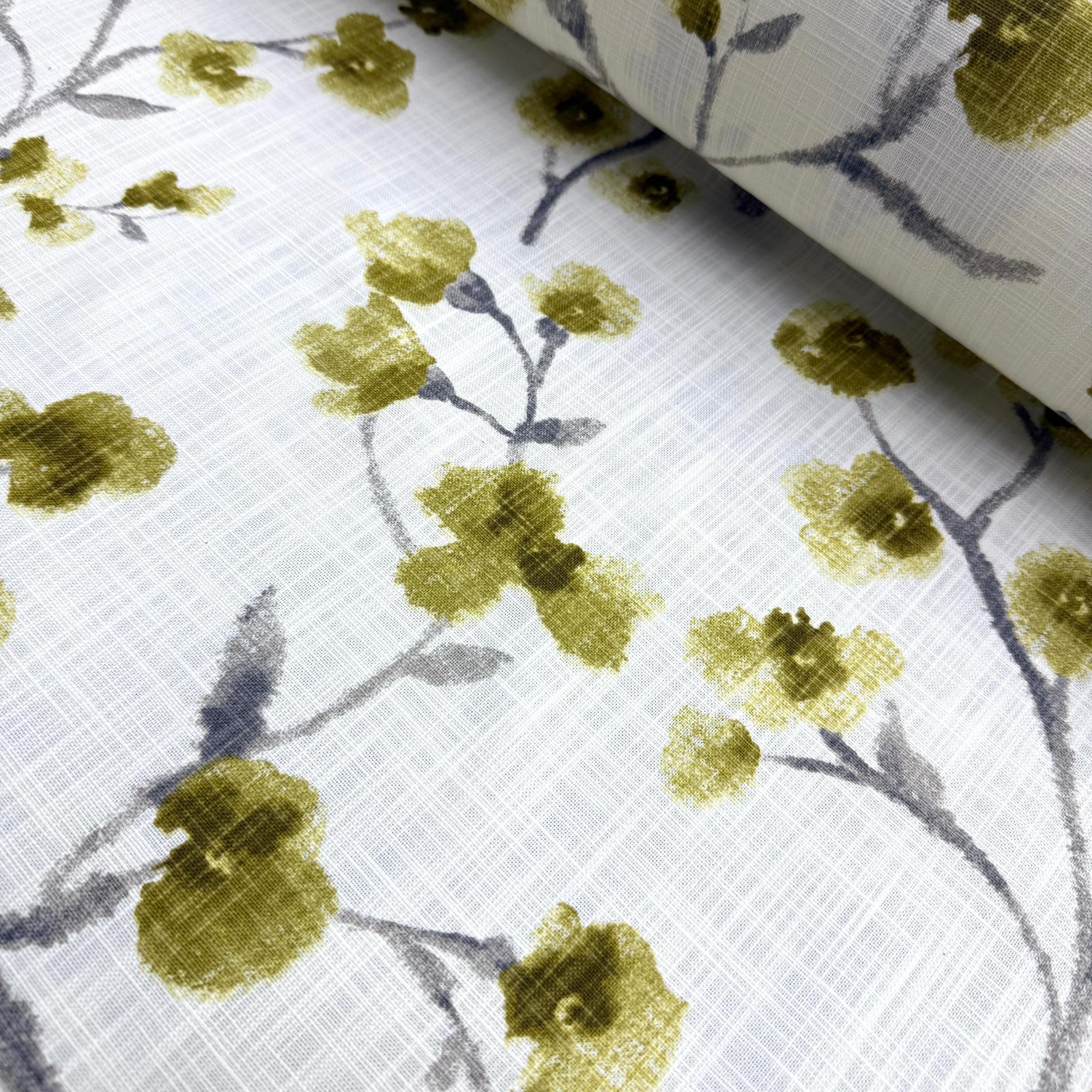 Çiçekli Dallar Şantuklu Pamuk Keten Kumaş