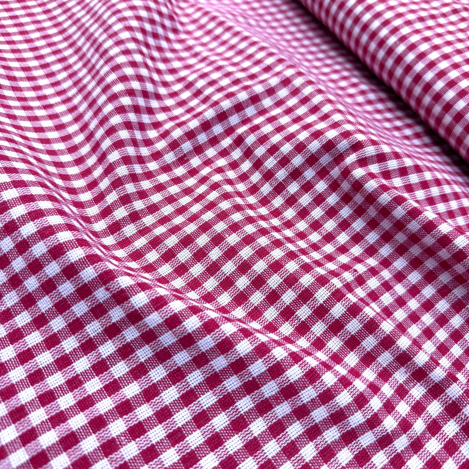 Kırmızı Pötikare Zefir Keten Kumaş