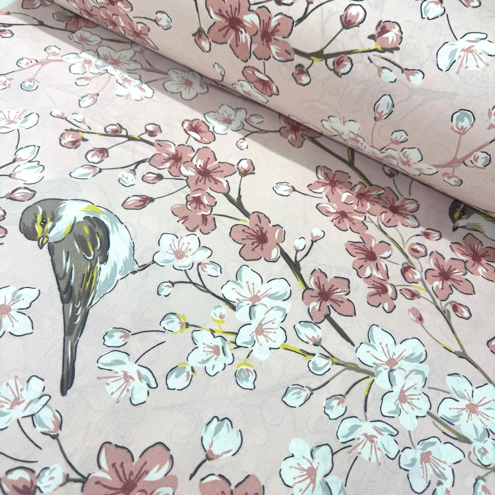 Sakura Kuşu Poplin Kumaş