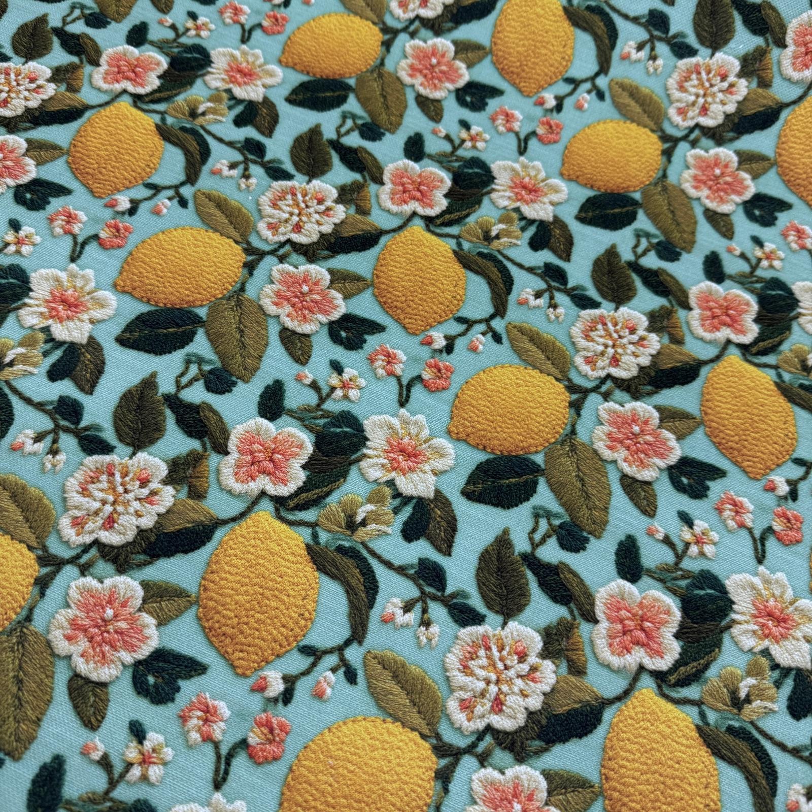 Çiçekli Limonlar 3D Dijital Baskı Kumaş