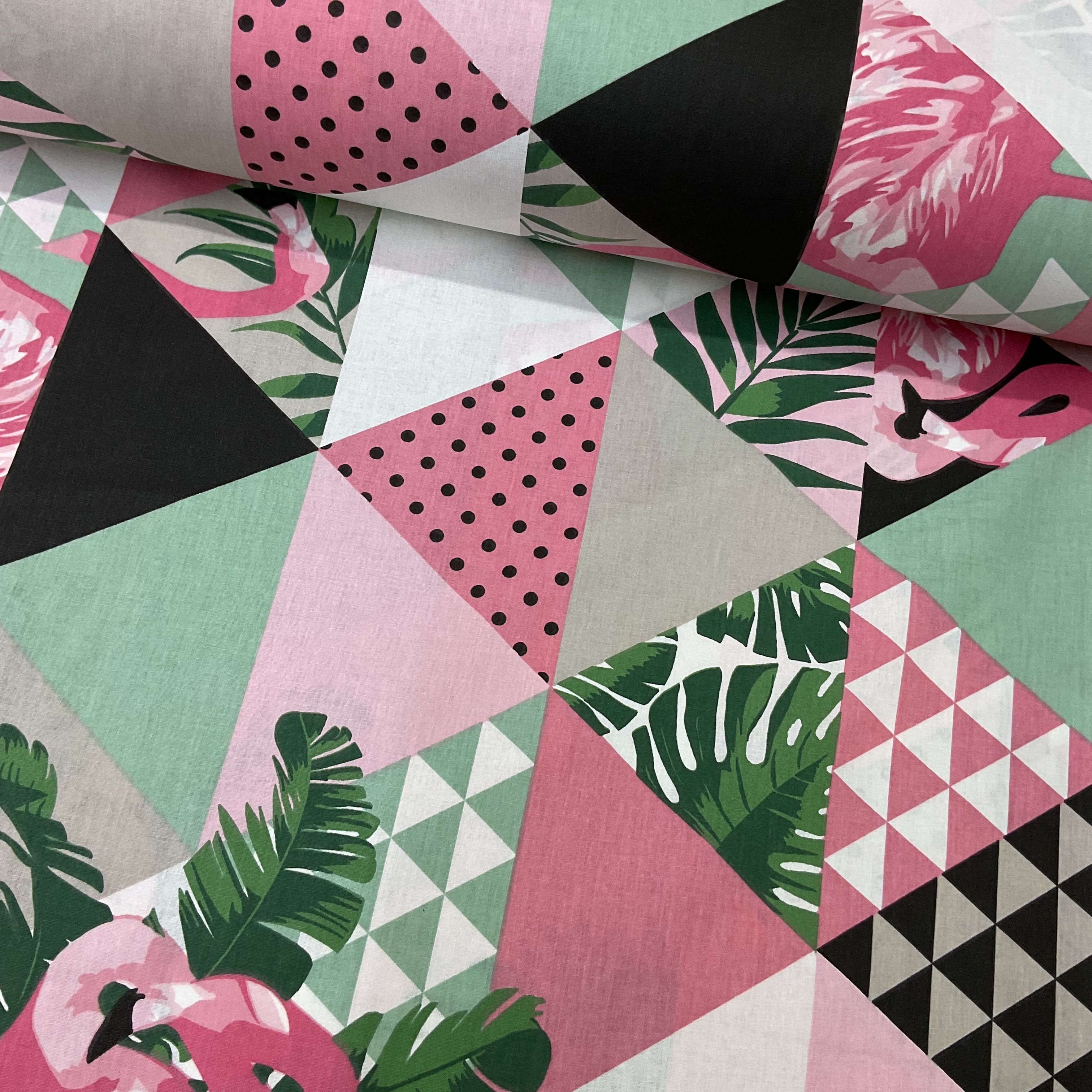 Geometrik Flamingolar Poplin Kumaş