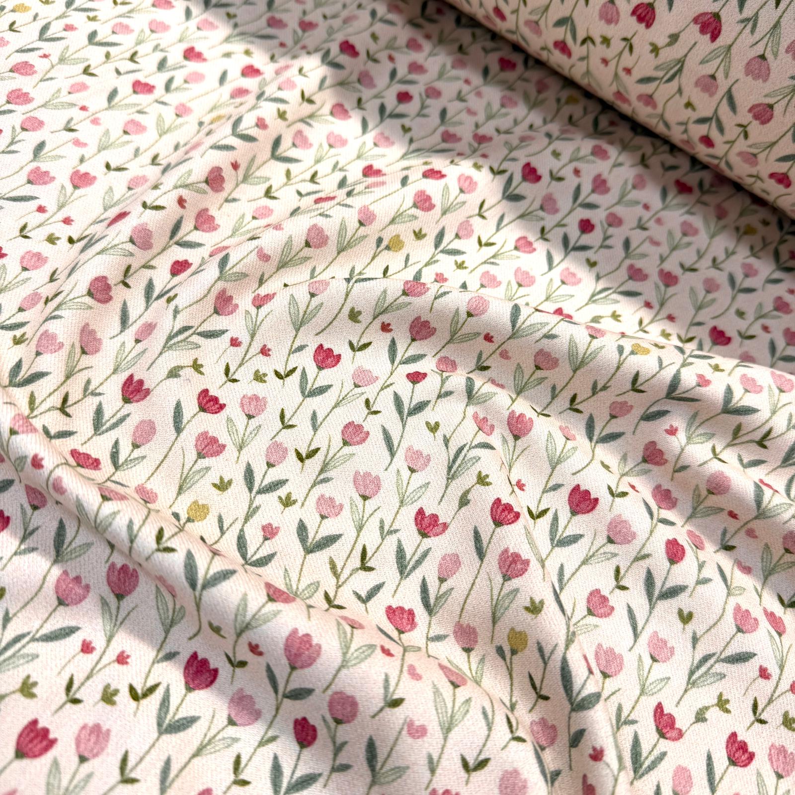 Pembe Çiçekler İntaşlar Markalı Flannel Pazen Kumaş