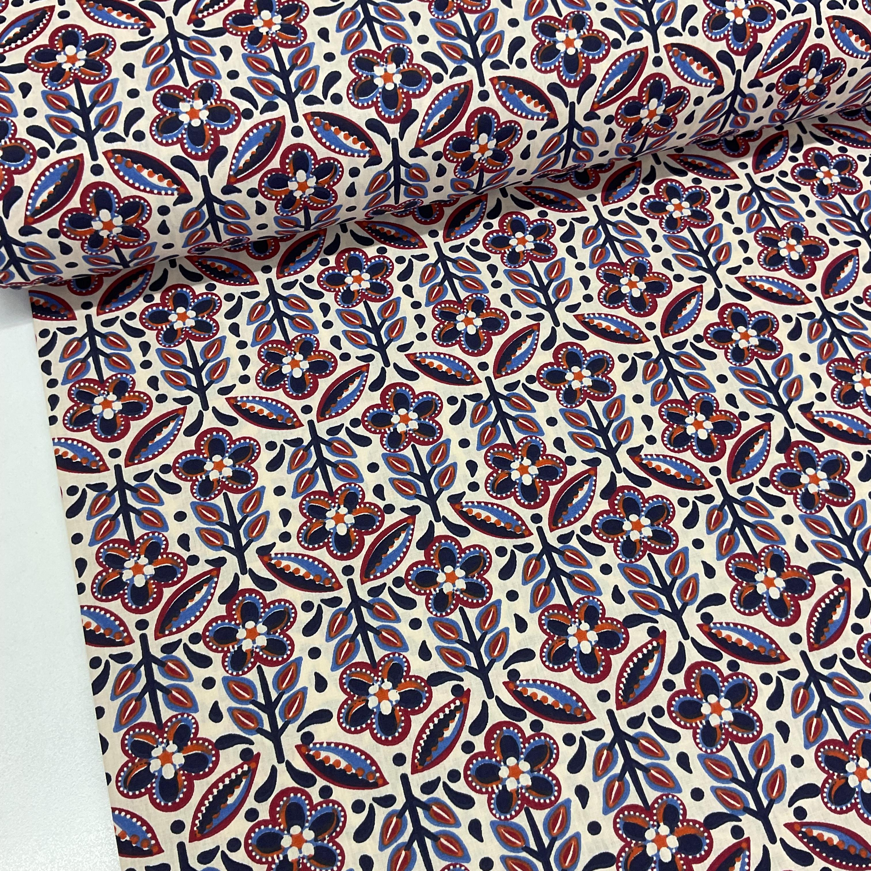 Sıralı Çiçek Premium Poplin Kumaş