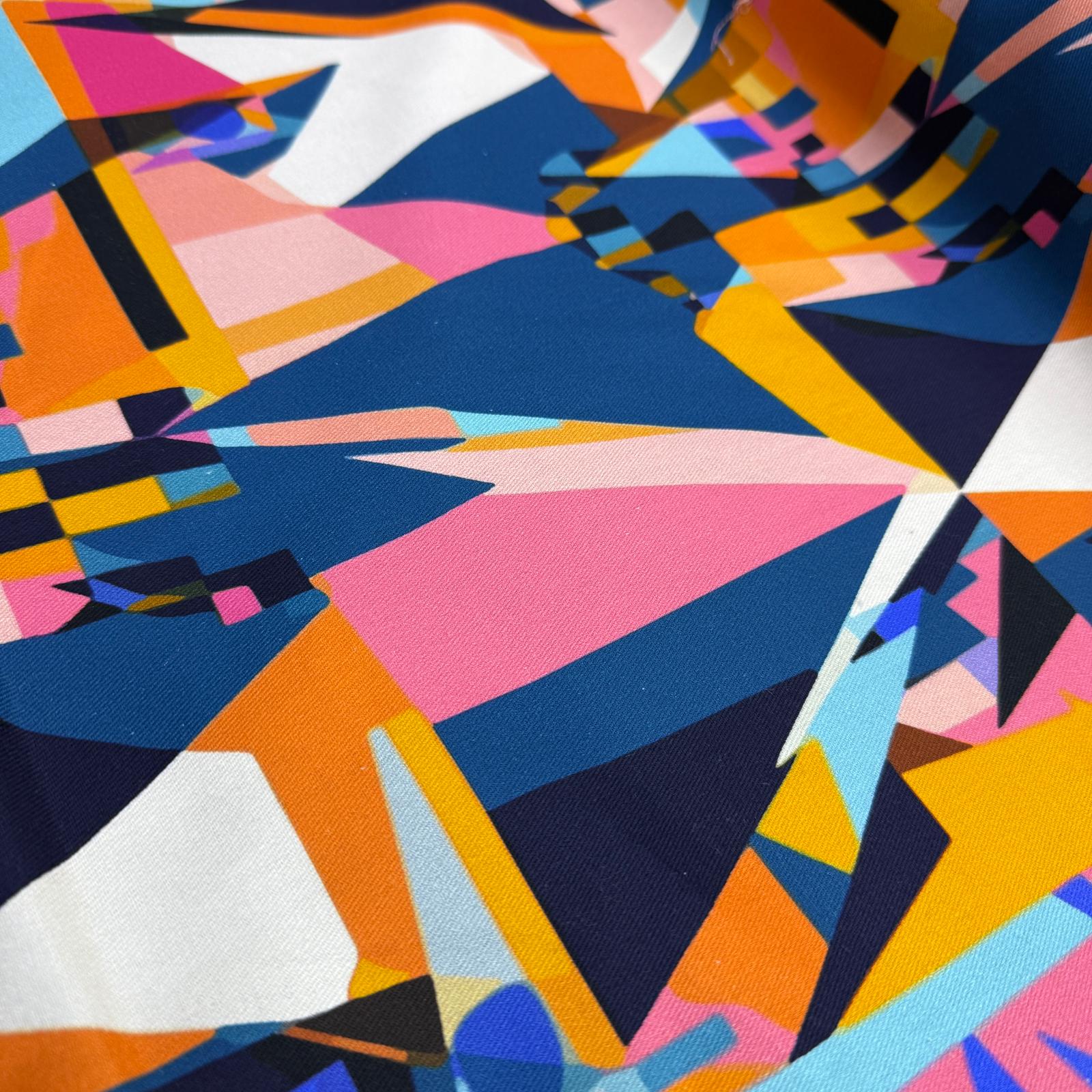 Renkli Geometri Pamuk Keten Kumaş