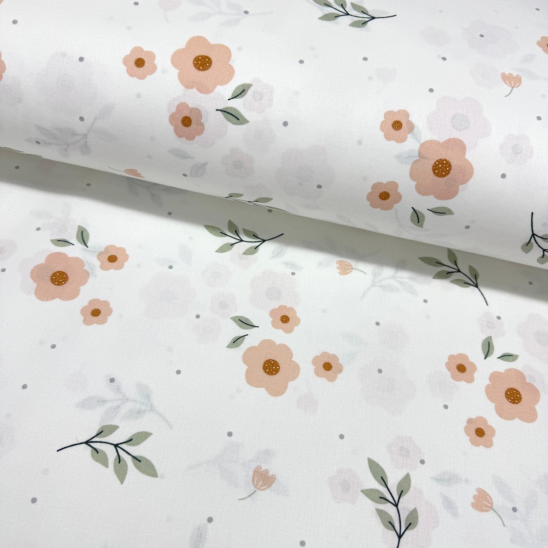 Yavruağzı Papatyalar Poplin Kumaş
