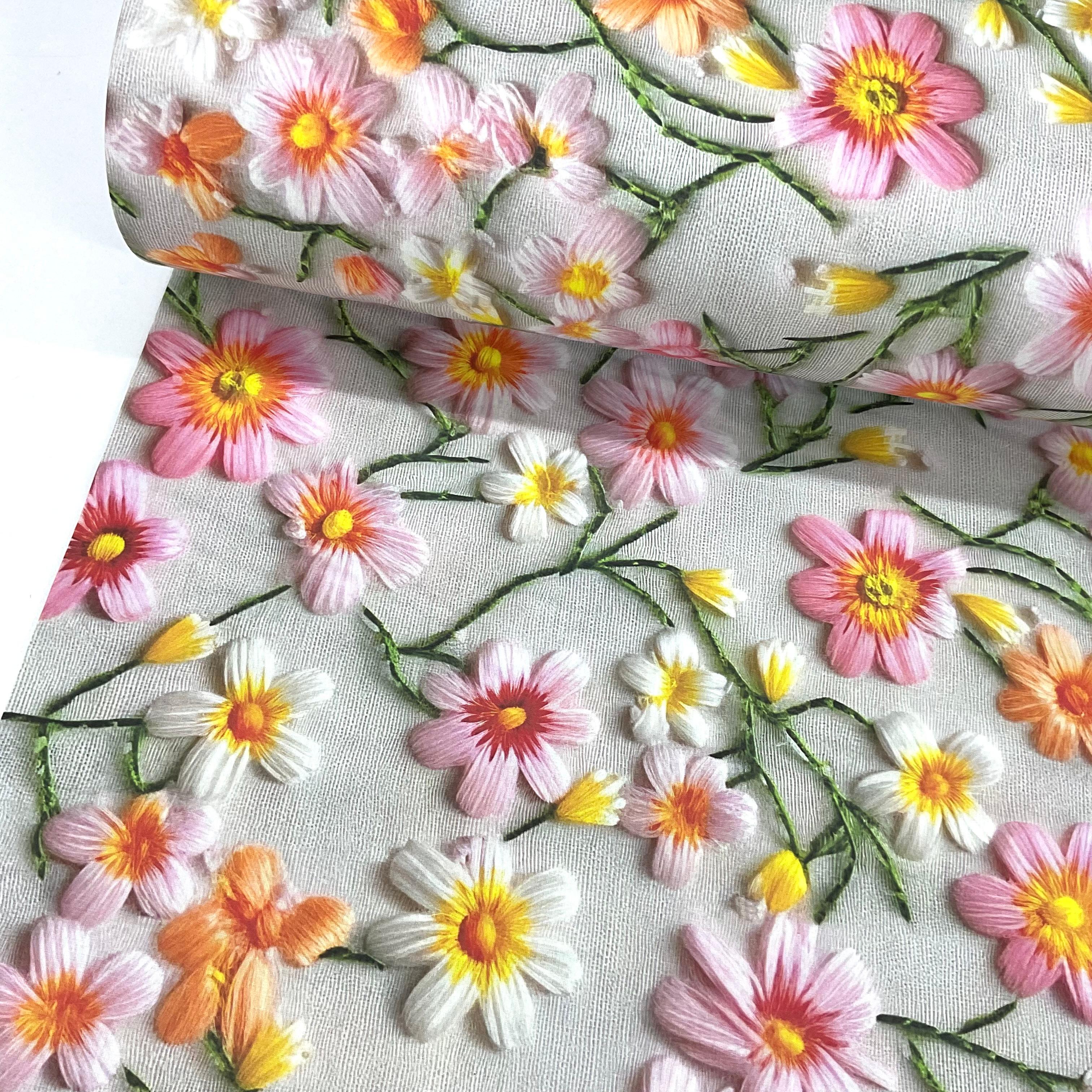 Pembe Papatyalar 3D Dijital Poplin Kumaş