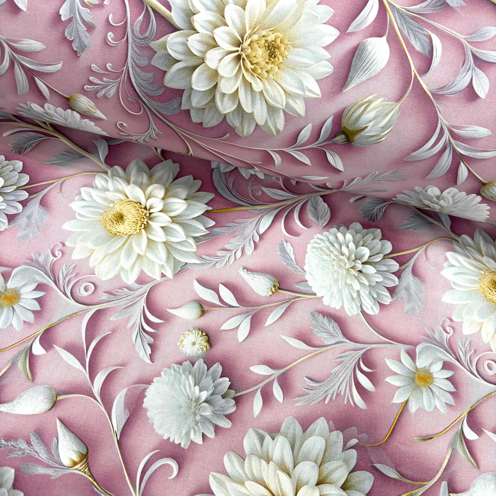 Katmerli Papatyalar 3D Dijital Poplin Kumaş