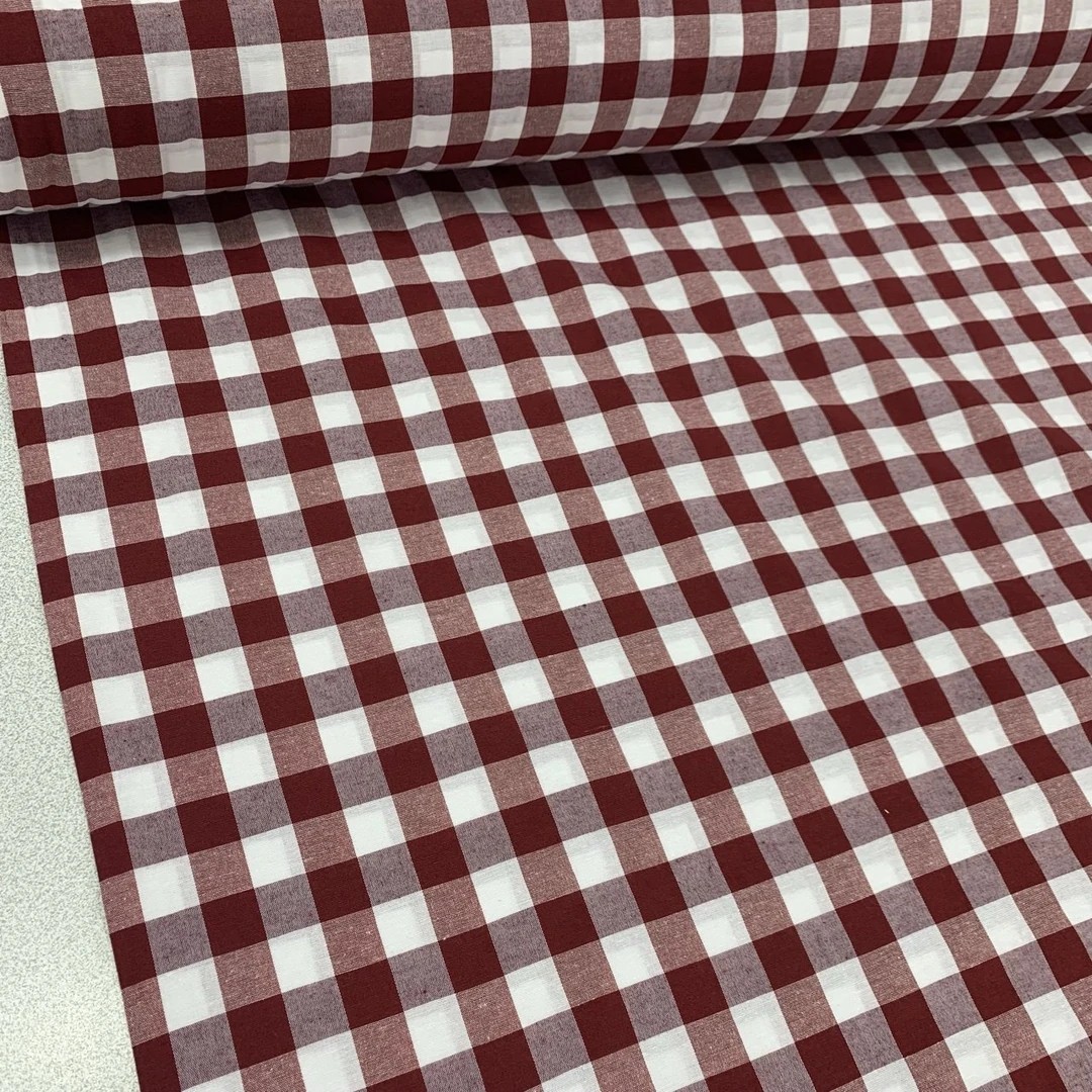 Ekose Zefir Kumaş - Bordo