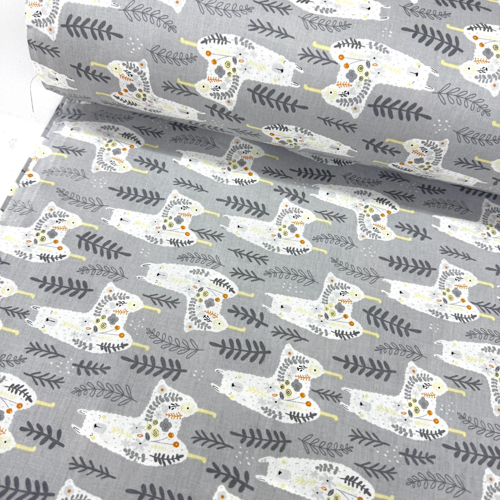 Yapraklı Lamalar Poplin Kumaş