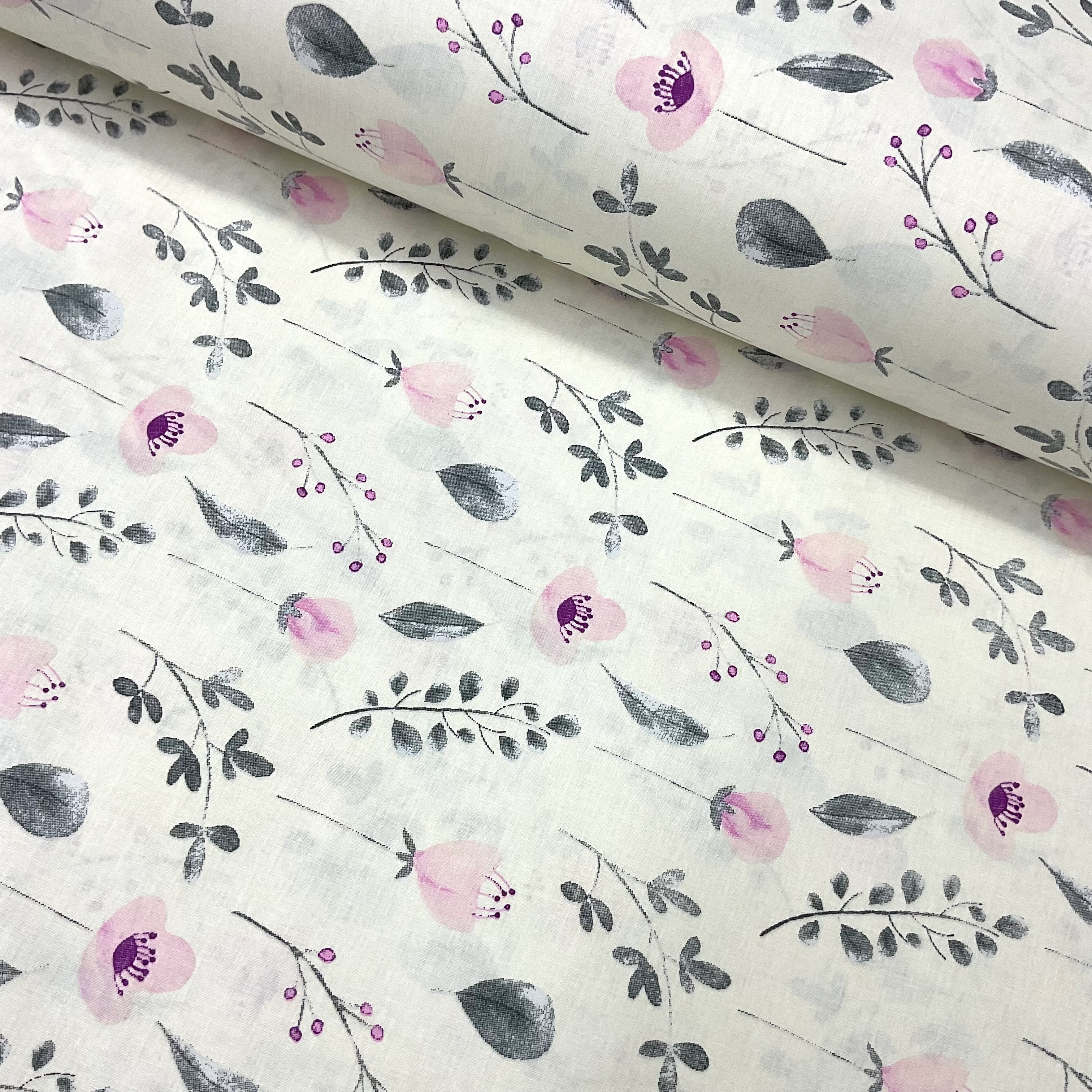 Antrasit Çiçekler Poplin Kumaş