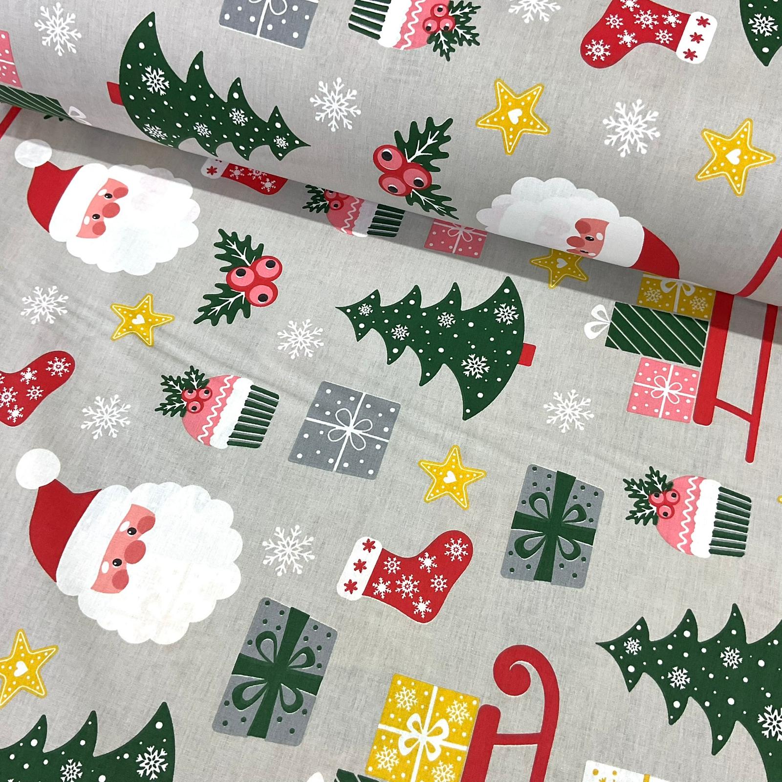 Noel Baba ve Hediyeleri Poplin Kumaş