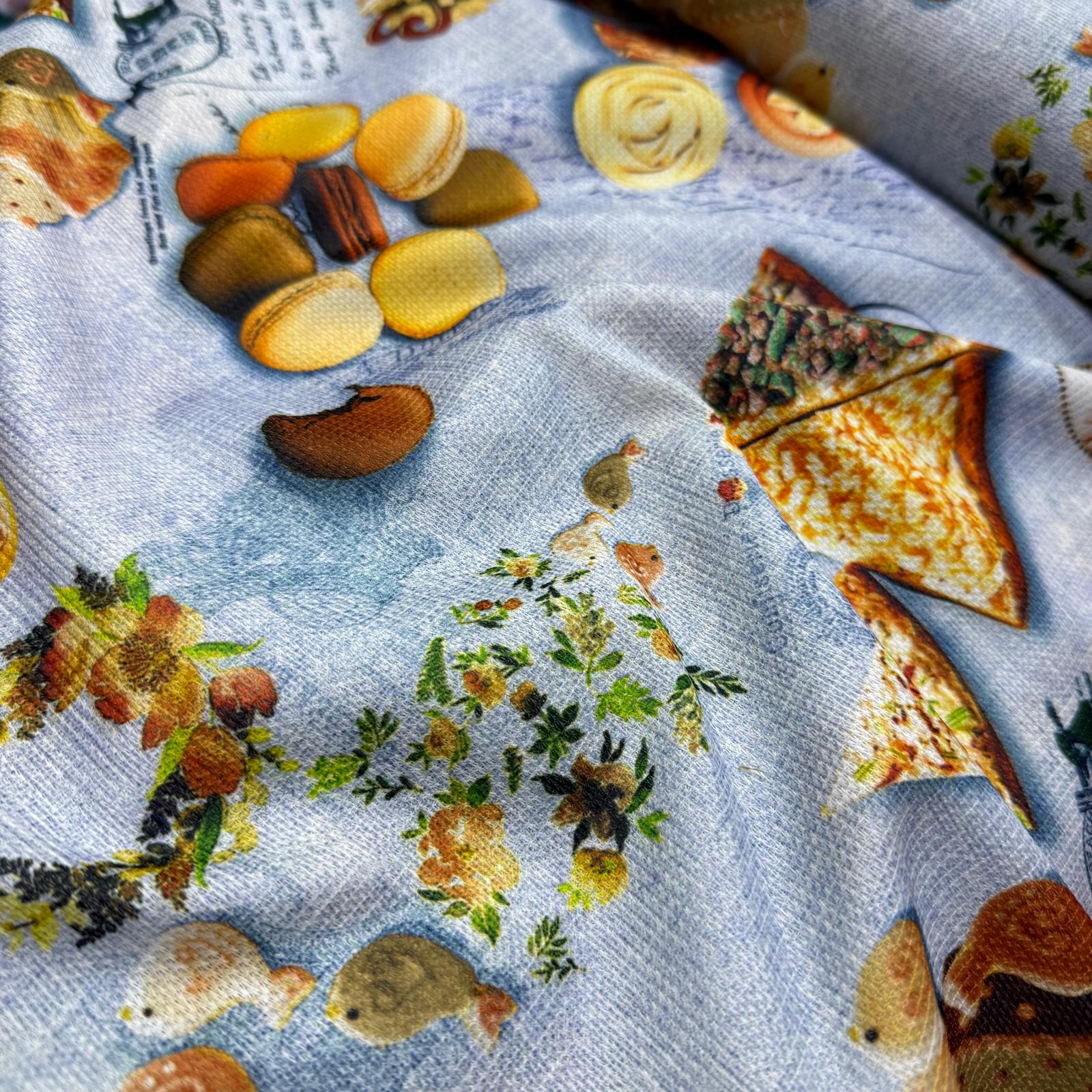 Pizza ve Makaronlar Mavi Raşel Kumaş