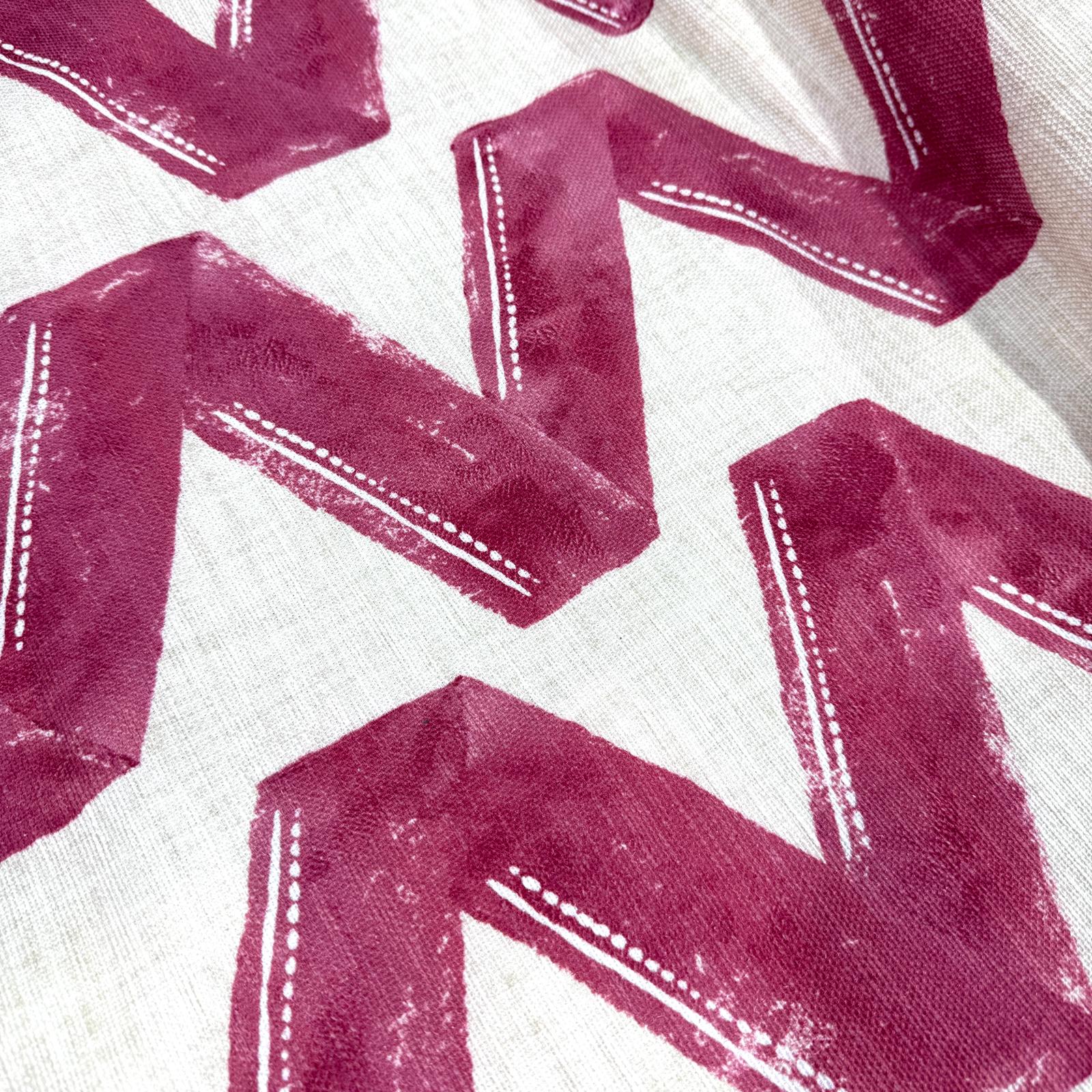 Fuşya Zigzag Kalın Dokulu Naturel Pamuk Keten Kumaş