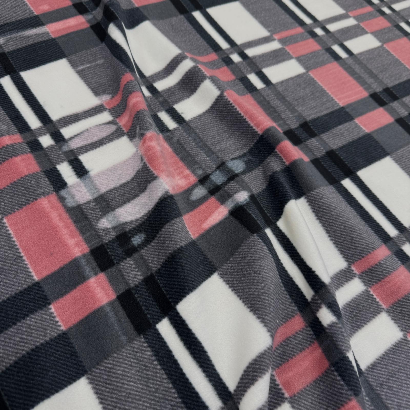 Defolu Pudra Ekoseler Çift Taraflı Fleece Polar Kumaş