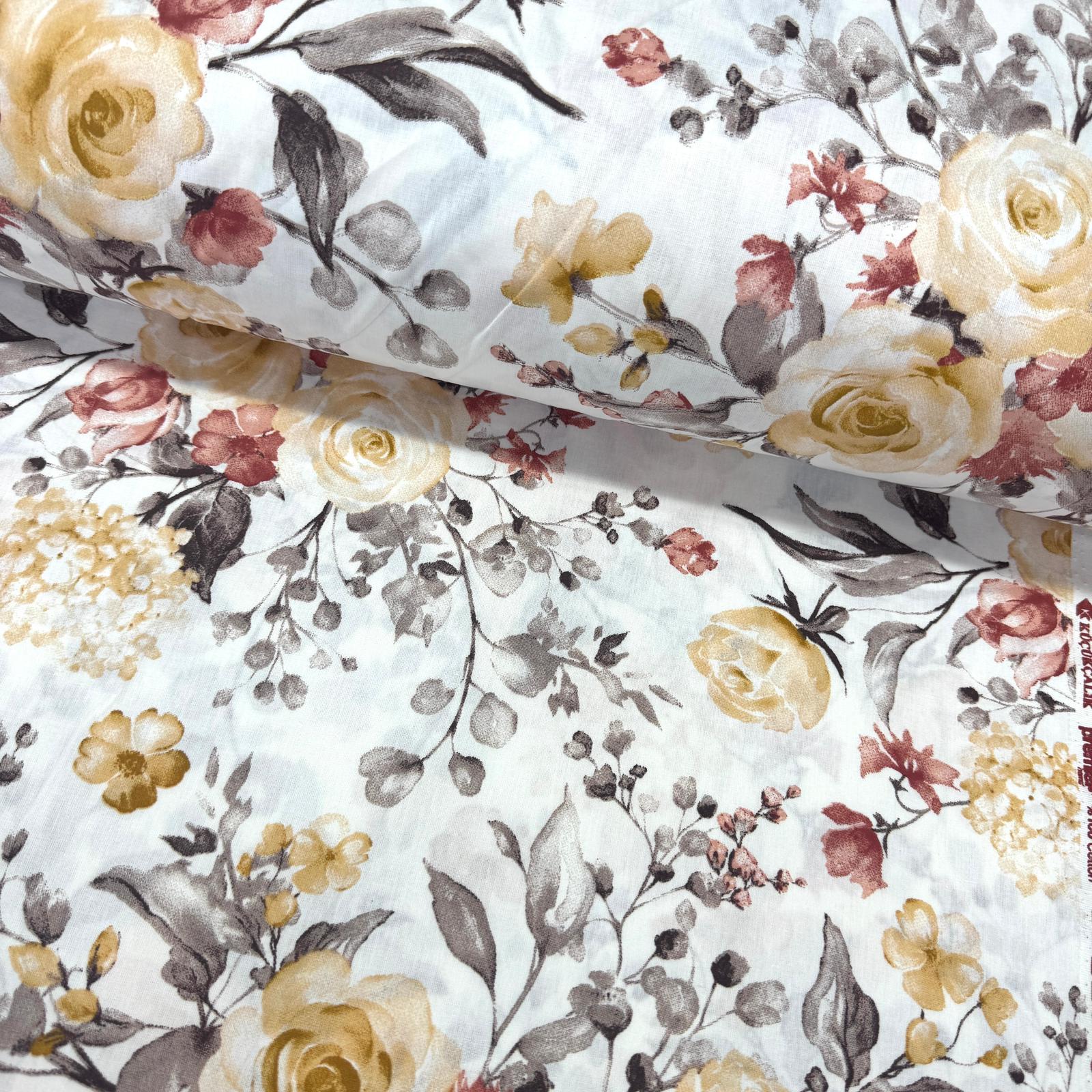 Sarı Güller Poplin Kumaş