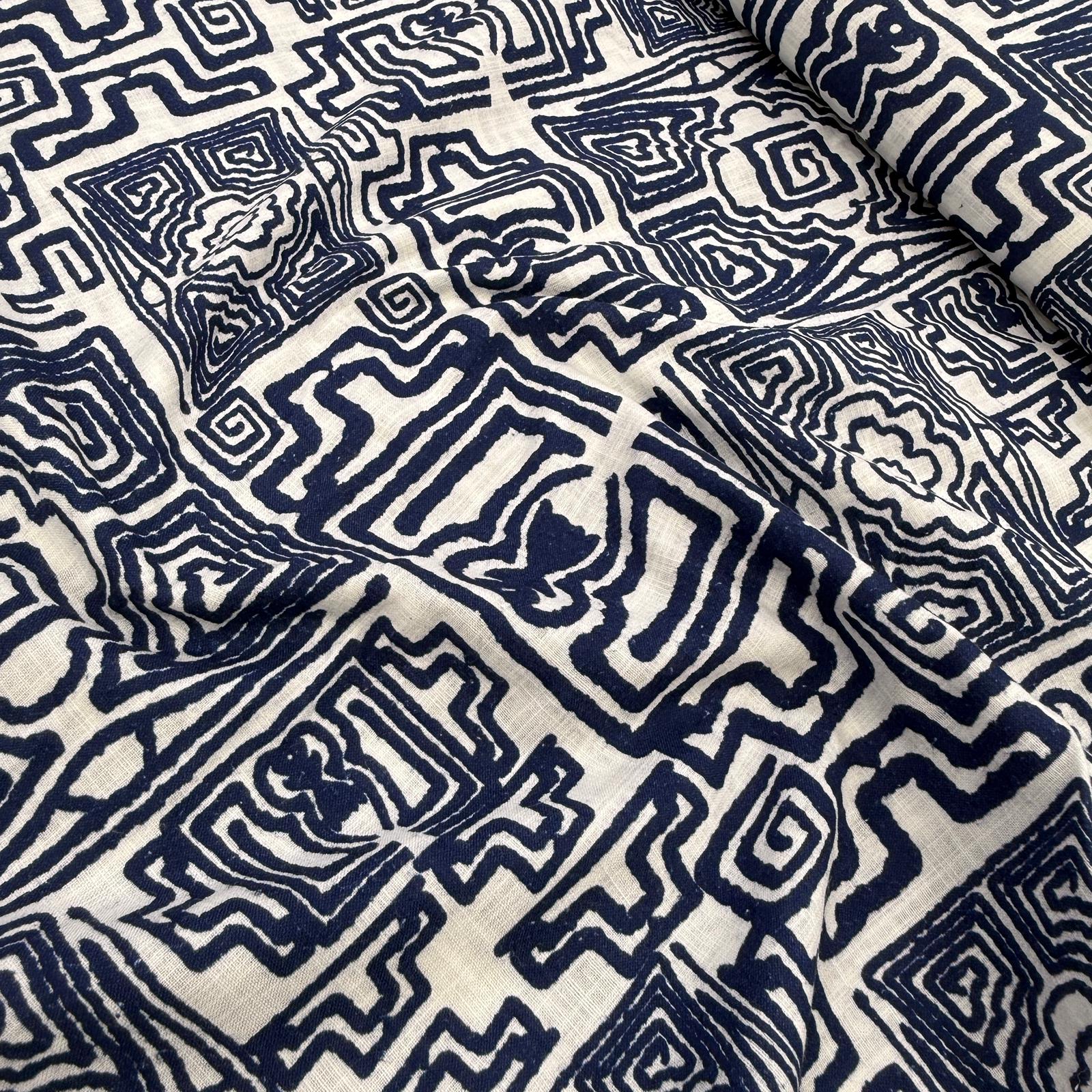 Geometrik Desenli Flam Keten Kumaş