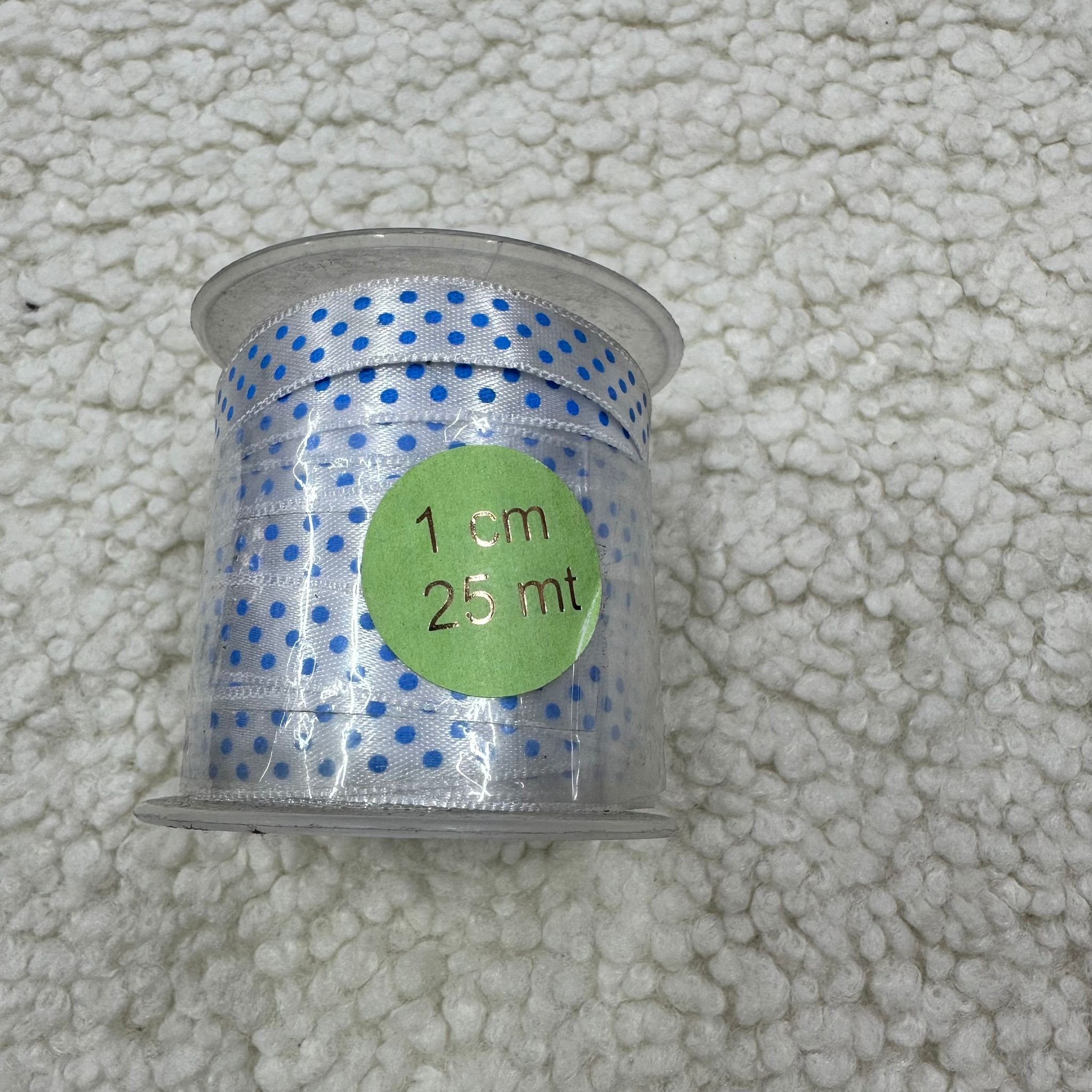 Beyaz Puantiye 1 Cm Saten Kurdele